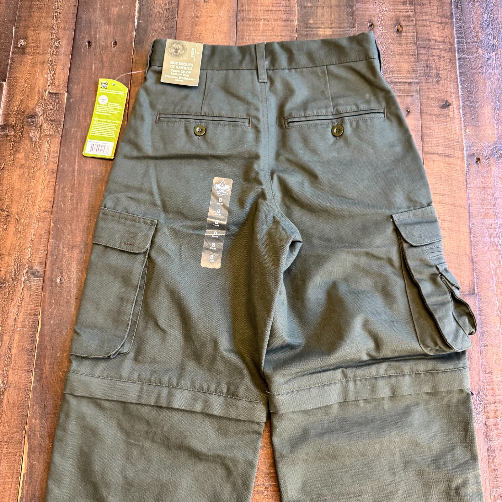 Boy Scouts Uniform Cargo Pant Youth 8 W25xL26 Green Convertible Shorts NWT