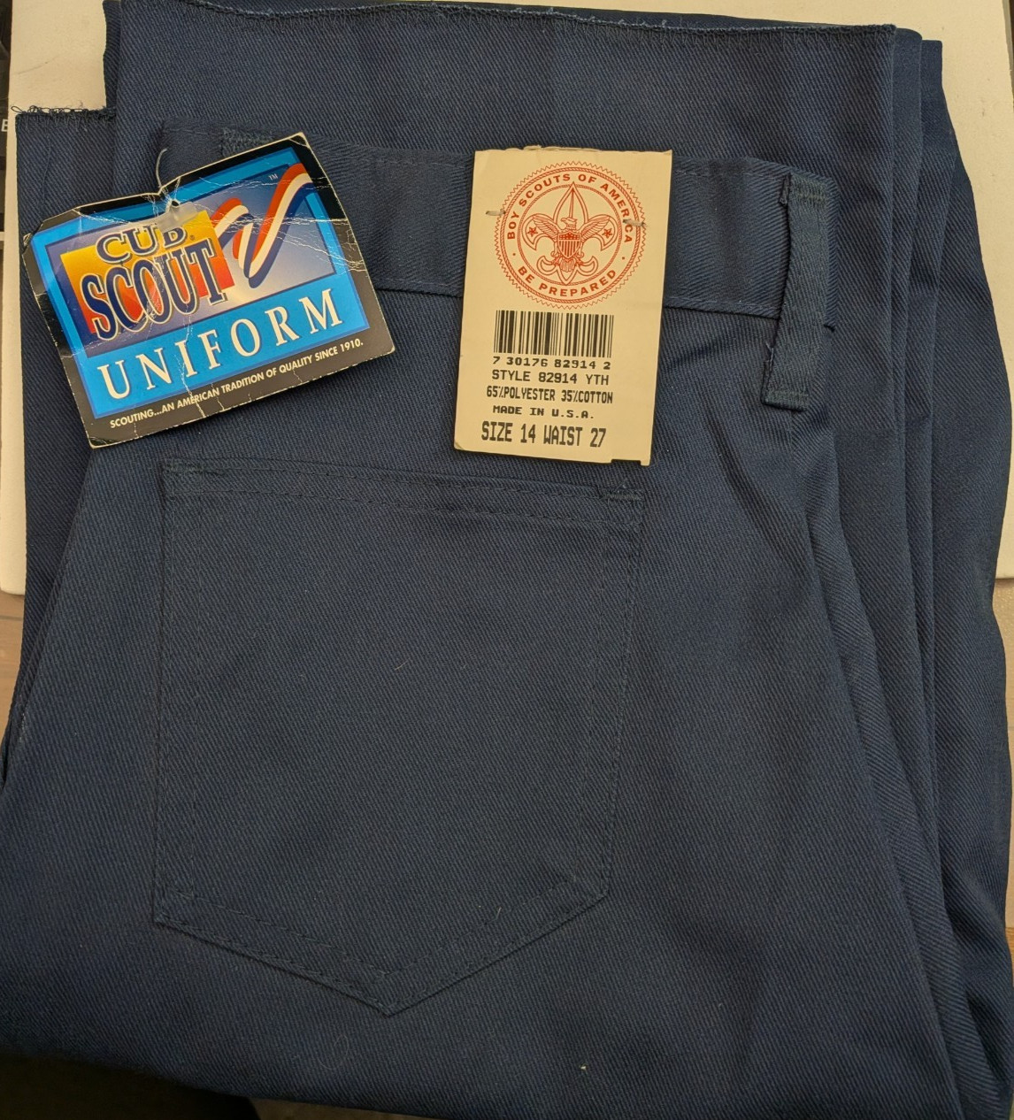 Official BSA Cub Scout Uniform Blue Pants size 14 Waist 27 x 32″ NWT Poly Cotton