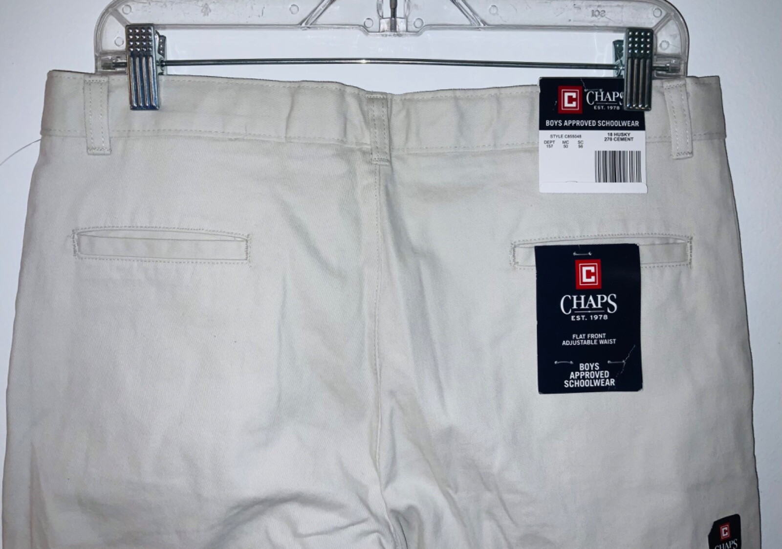 Chaps Boys School Approved Performance Slacks Cement Color Size 18 Husky NWT