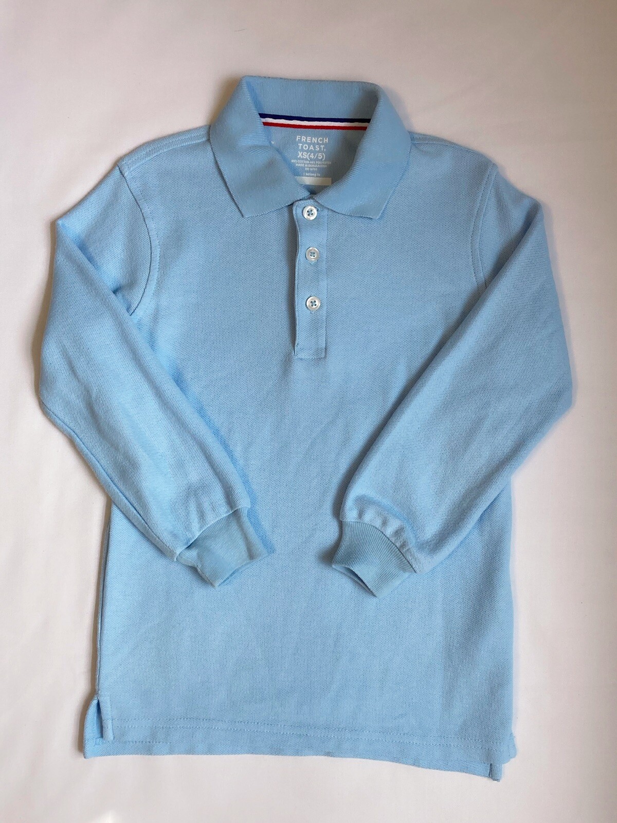 French Toast Uniform Long Sleeve Pique Polo Shirt, Light Blue, XS (4/5), Unisex
