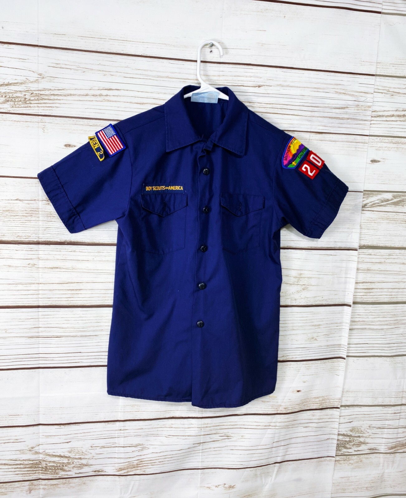 Boy Scouts Of America Boys Shirt Size LG 14-15 Blue Collared Pockets Button Up