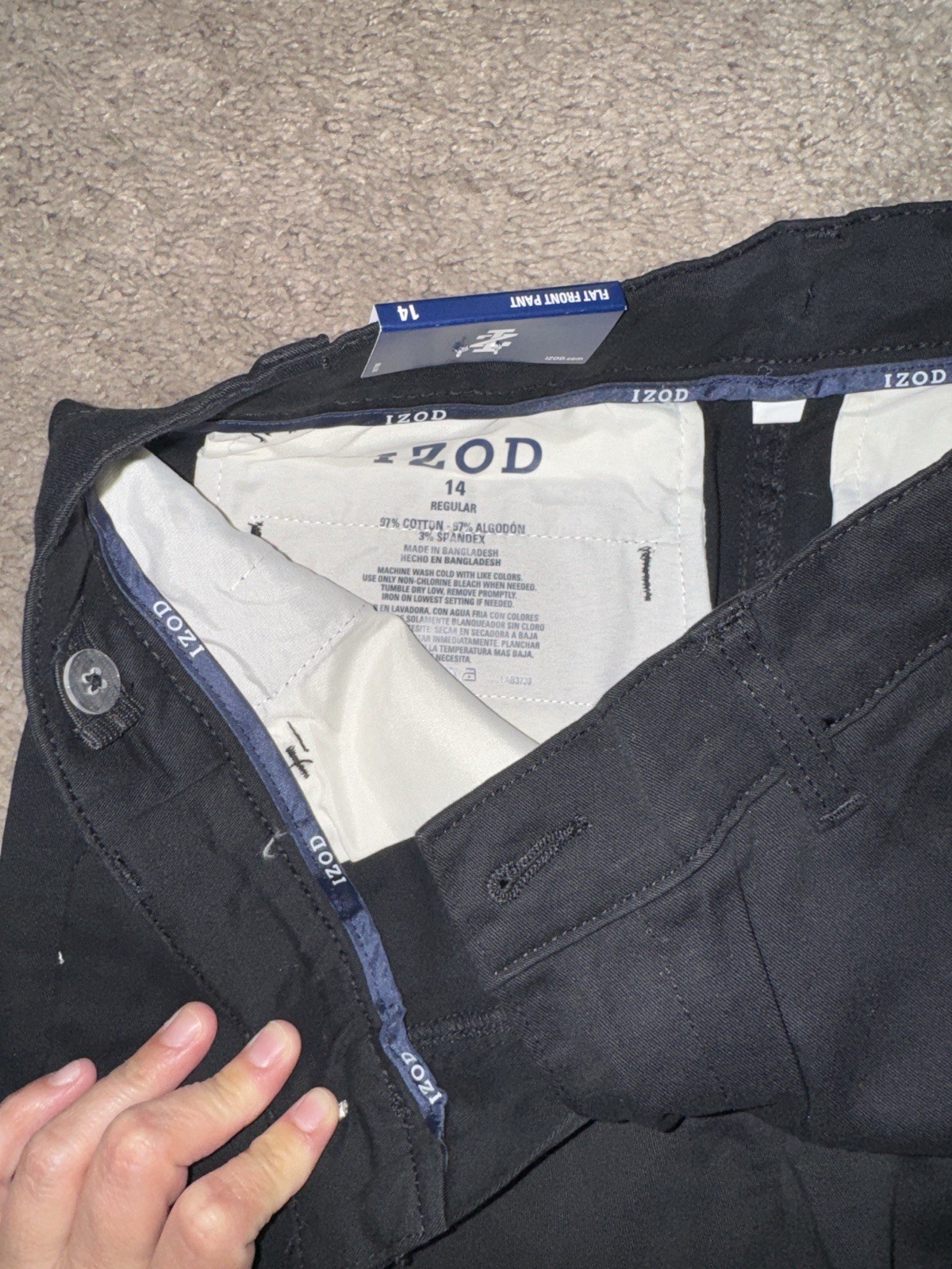 IZOD Boys Black Flat Front Uniform Pants Size 14 Stretch Twill