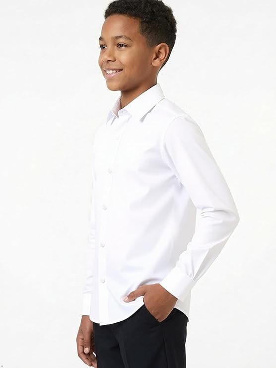 SOLOCOTE Boys White Dress Shirt Long Sleeve Uniform Blouse Formal Size 9Y New