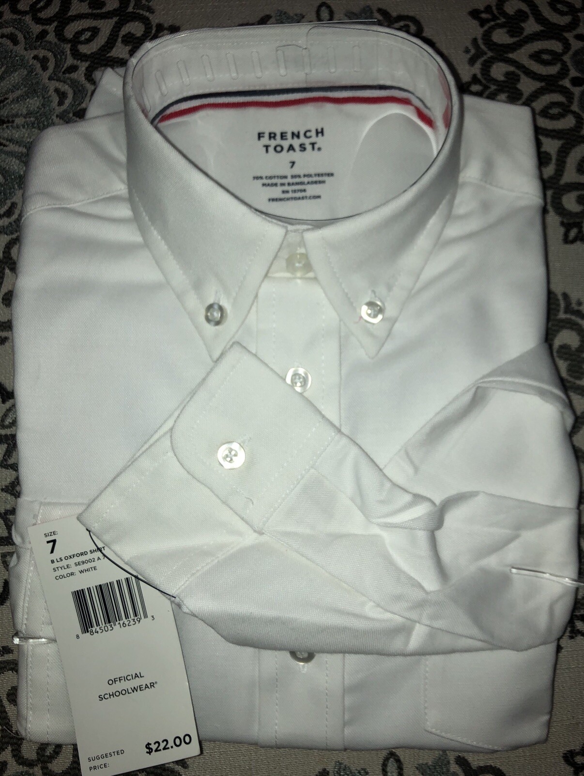 French Toast White Long Sleeve Oxford Button Down Uniform Shirt Size 7