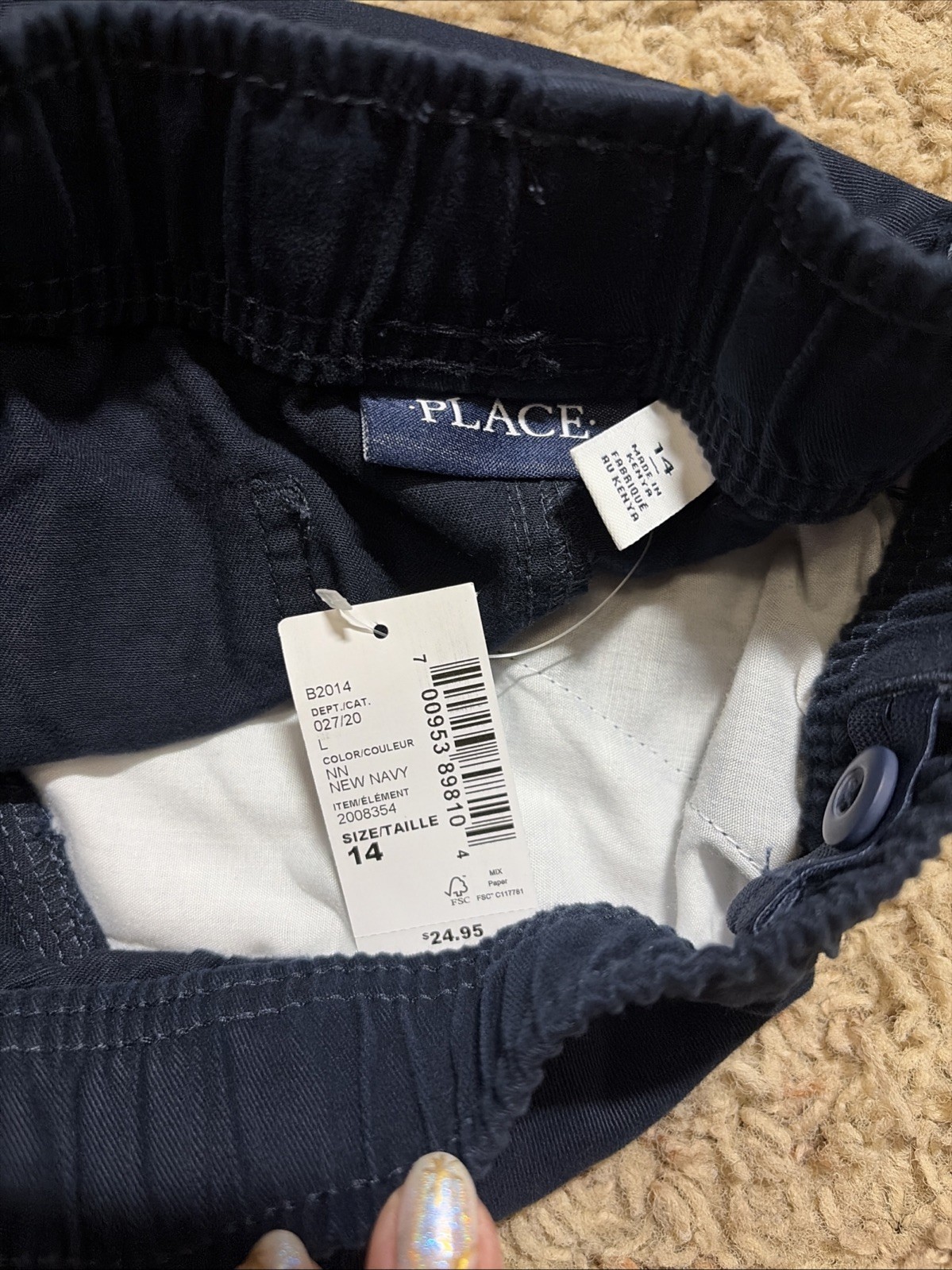 Pair Of NWT The Children’s Place Boys 14 Tan Navy Cargo Pants Slip On Uniform