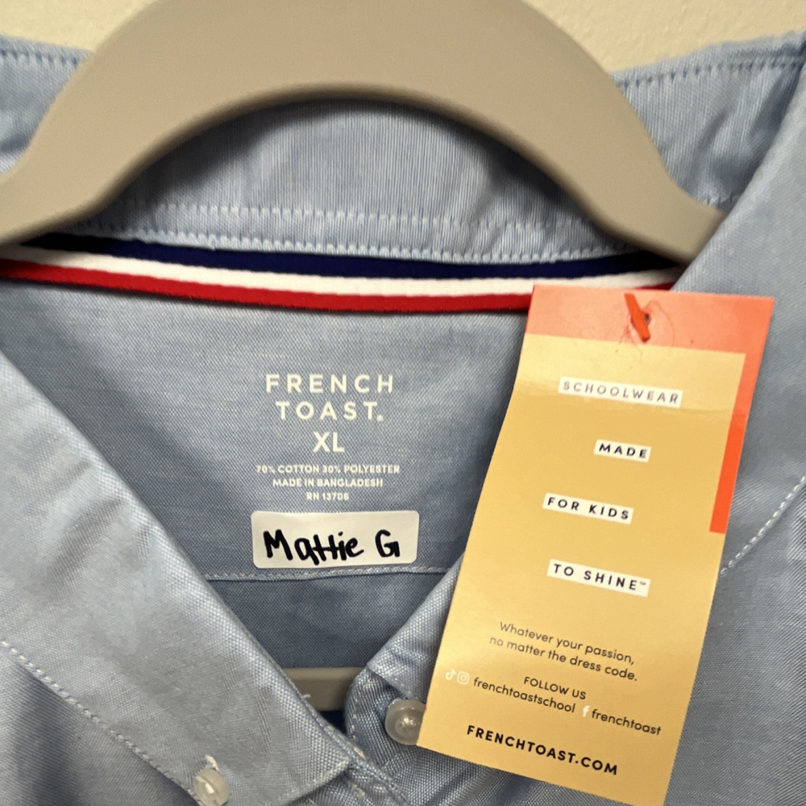 French Toast Boys Blue Uniform Shirt XL Short Sleeve Button-Up Pockets Solid