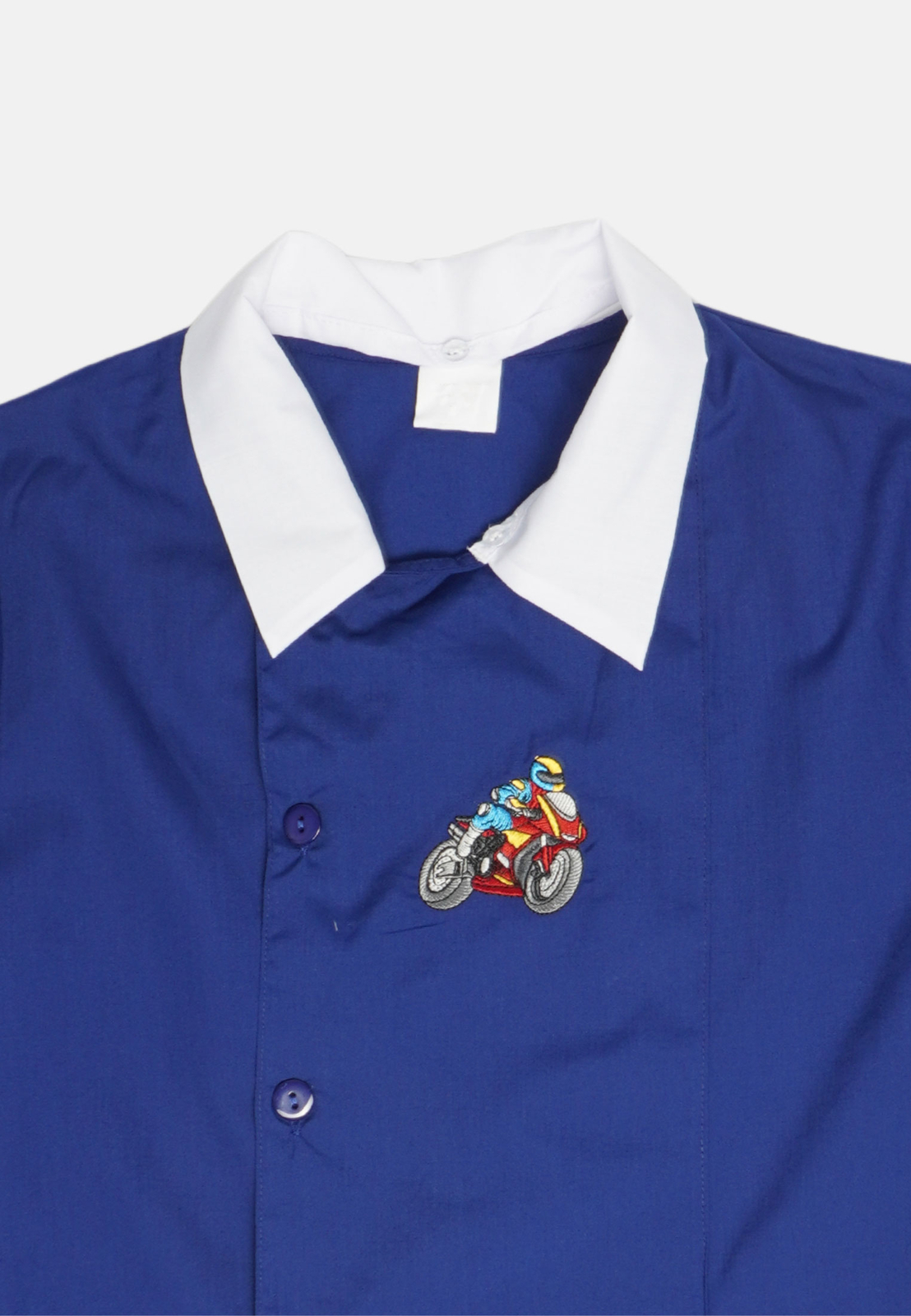 Kids Blue Elementary School Buttons Collar White Motorcycle Apron 7-15 Years