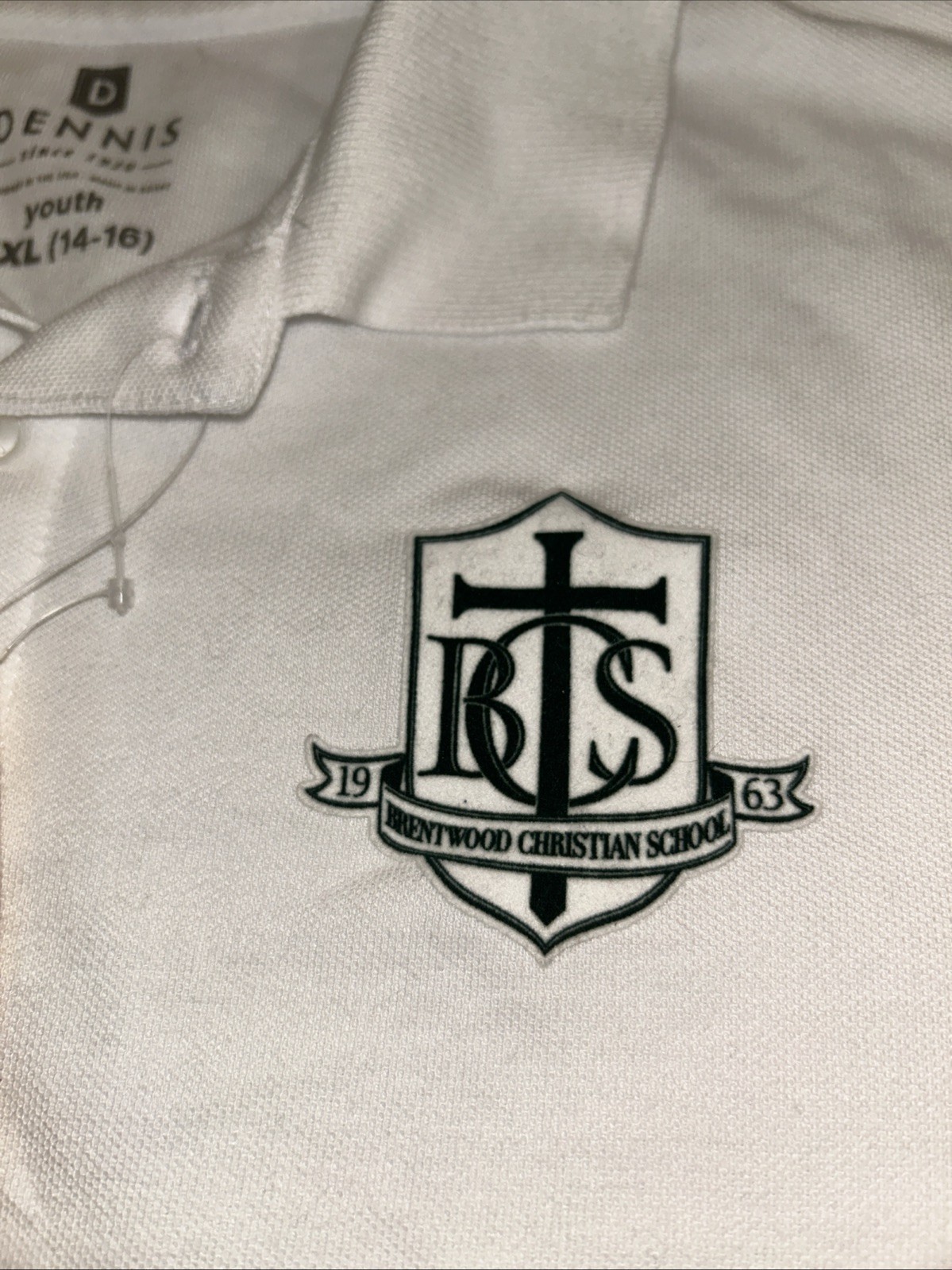 Dennis Youth Polo YXL ~ Brentwood Christian School Uniform White Collared Shirt