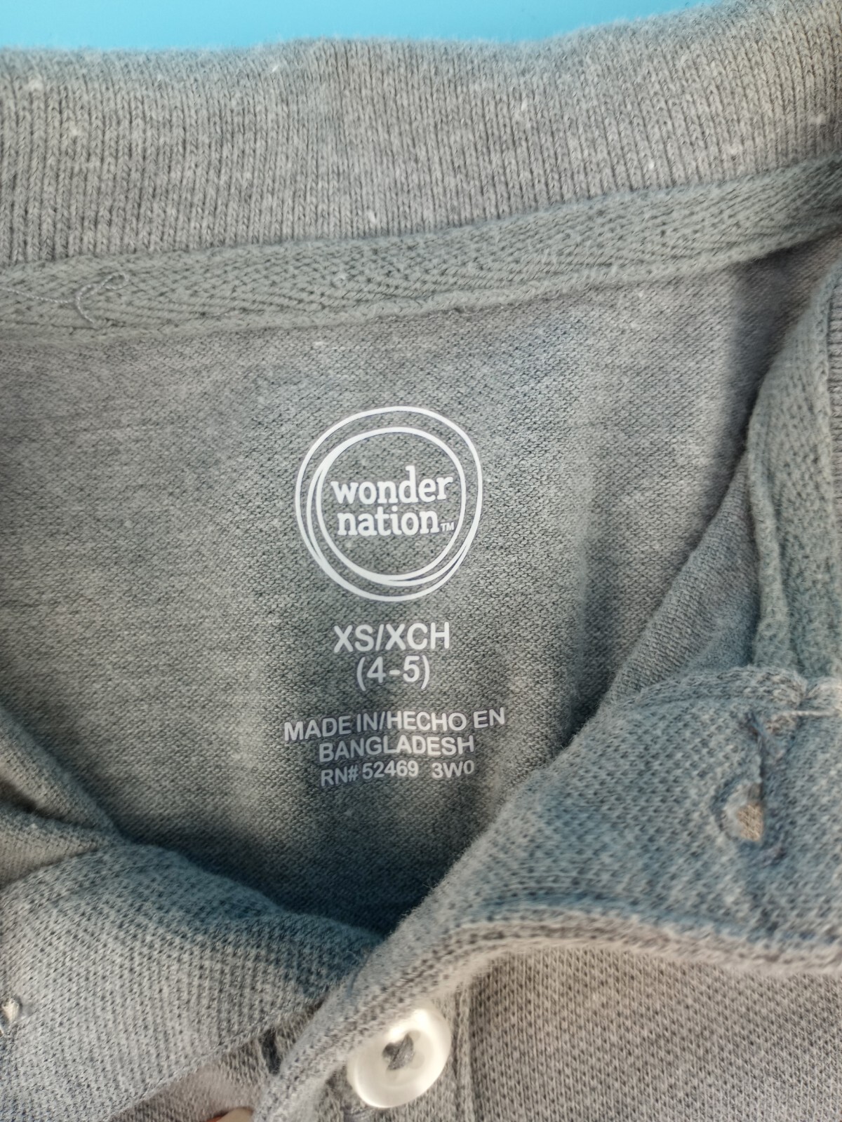 Wonder Nation Boys Size XS 4 – 5 Uniform Collar Shirt 1/4 Button Up Gray Grey