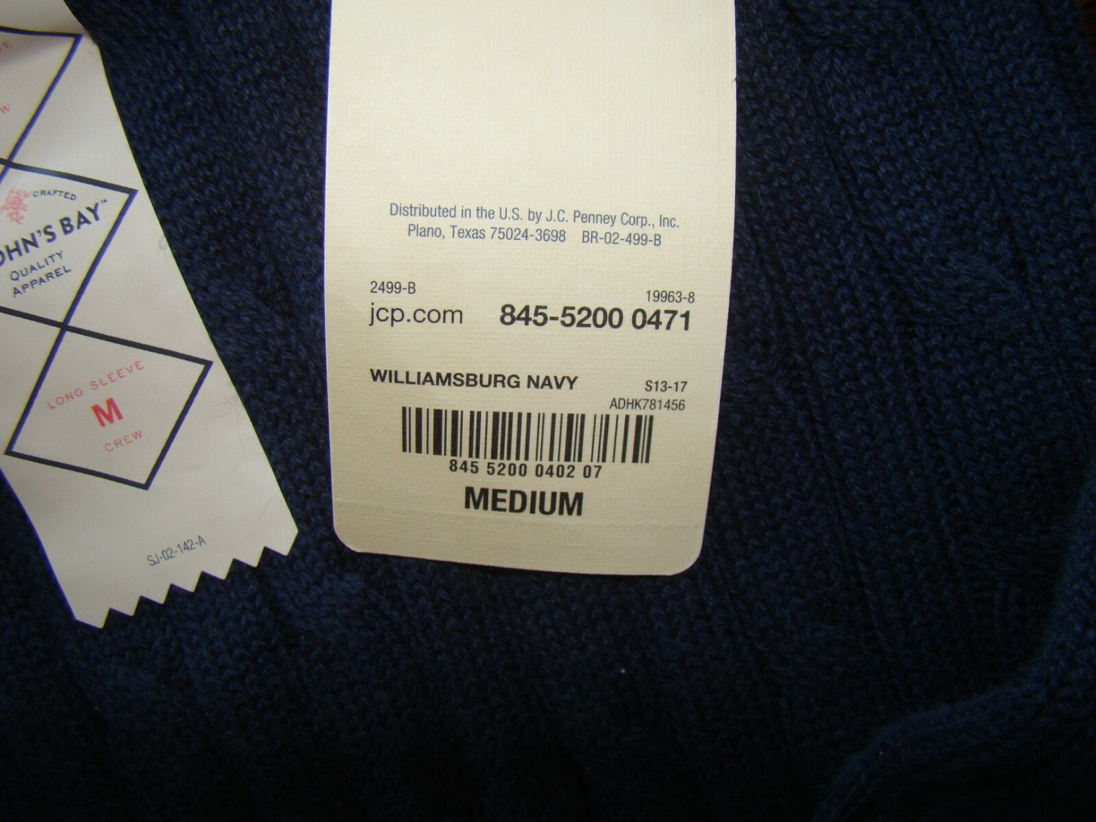 St Johns Bay Boys Size M Navy Blue Long Sleeve Dressy Crew Cable Neck Sweater