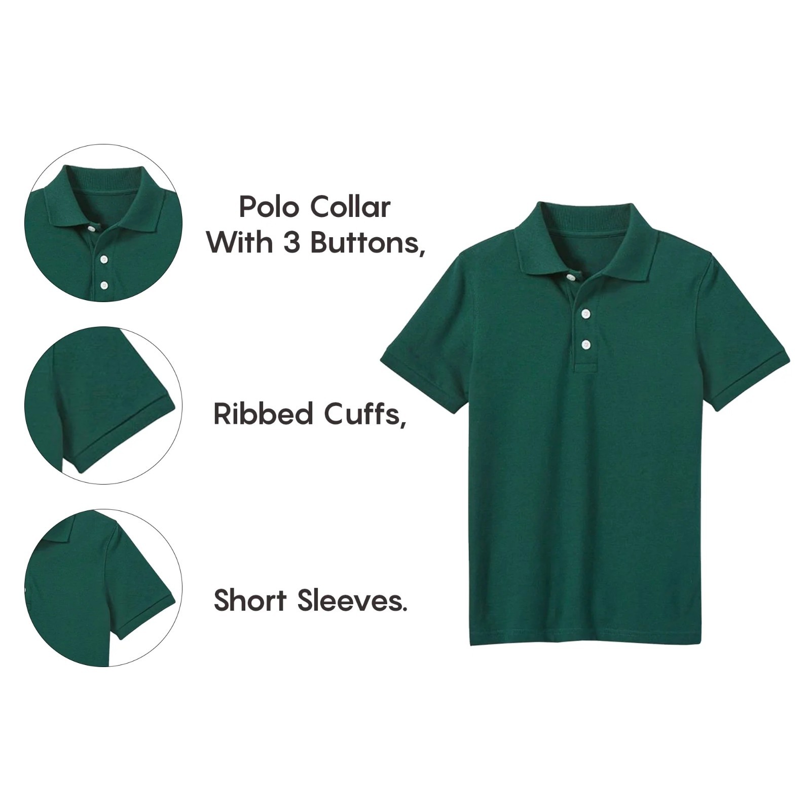 5-Pack Hunter Green Boy’s School Polo Shirts~60% Cotton/40 Poly~Tagless~sz L 9Y