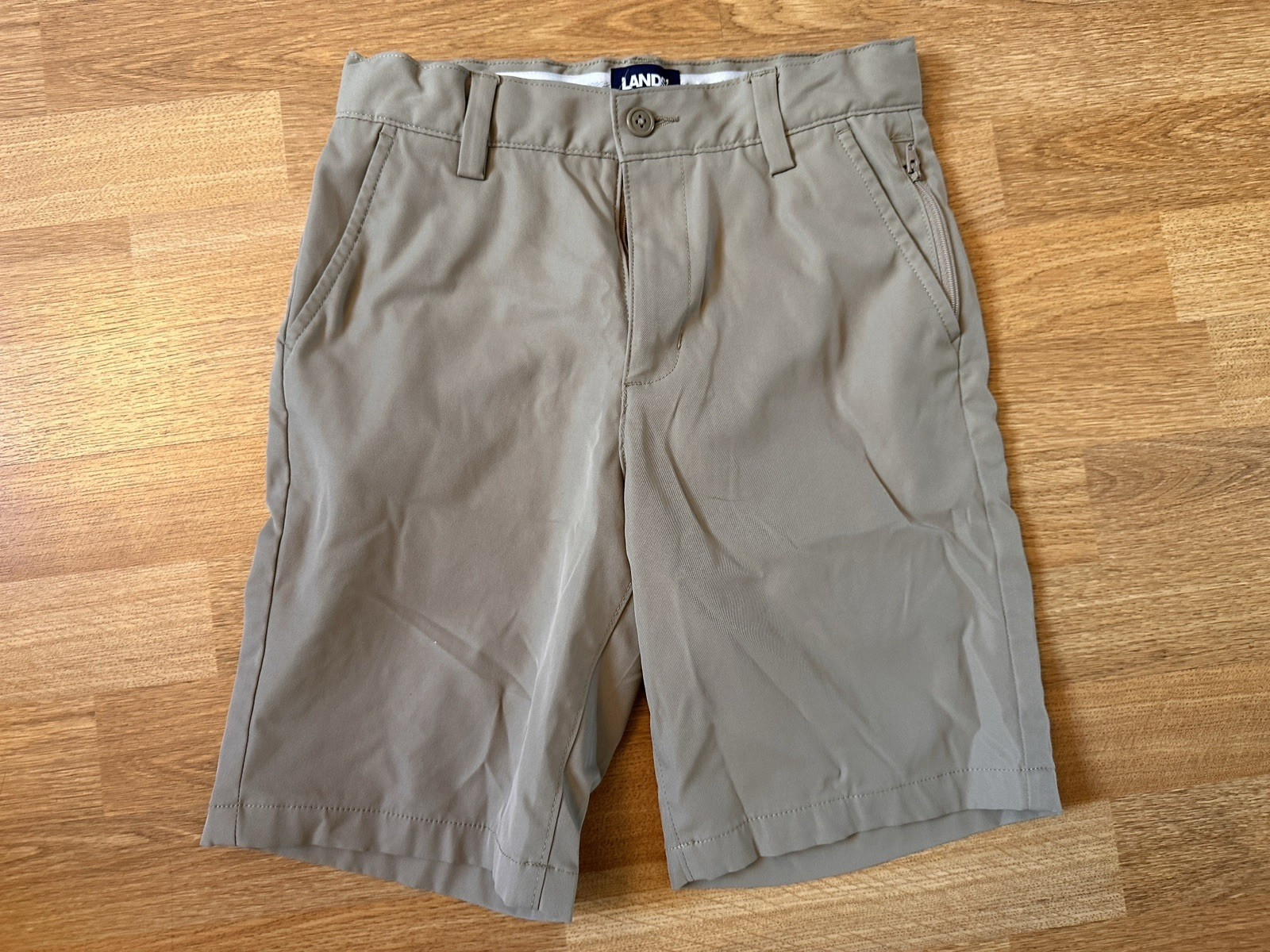 Lot of 2 Boys Lands End School Uniform Performance Shorts – Tan & Navy – Size 10