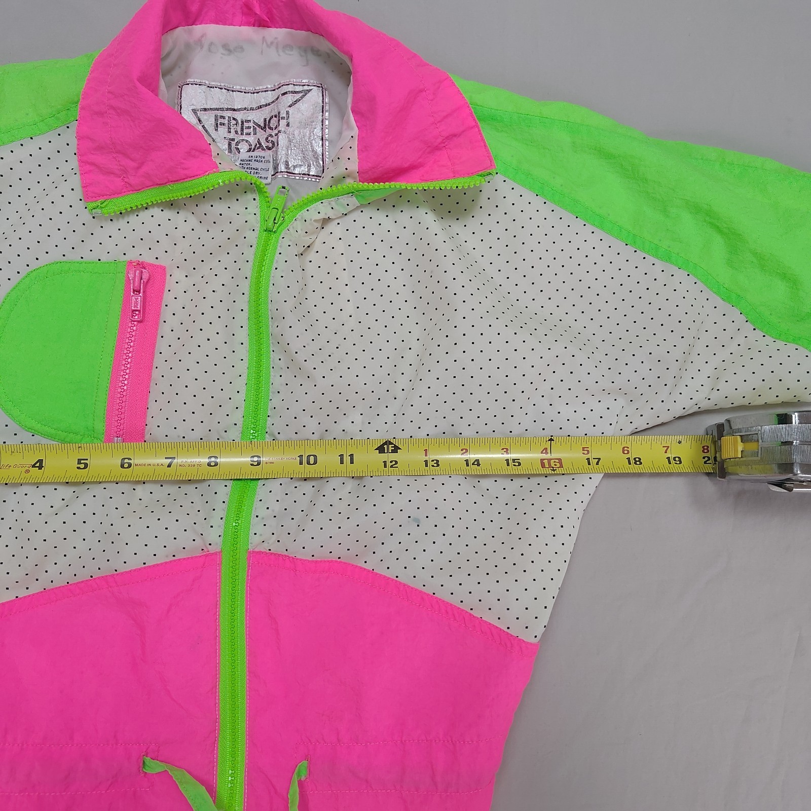 Vintage French Toast Neon 80s 90s Kids Pink Zip Up Windbreaker Colorblock Size 6