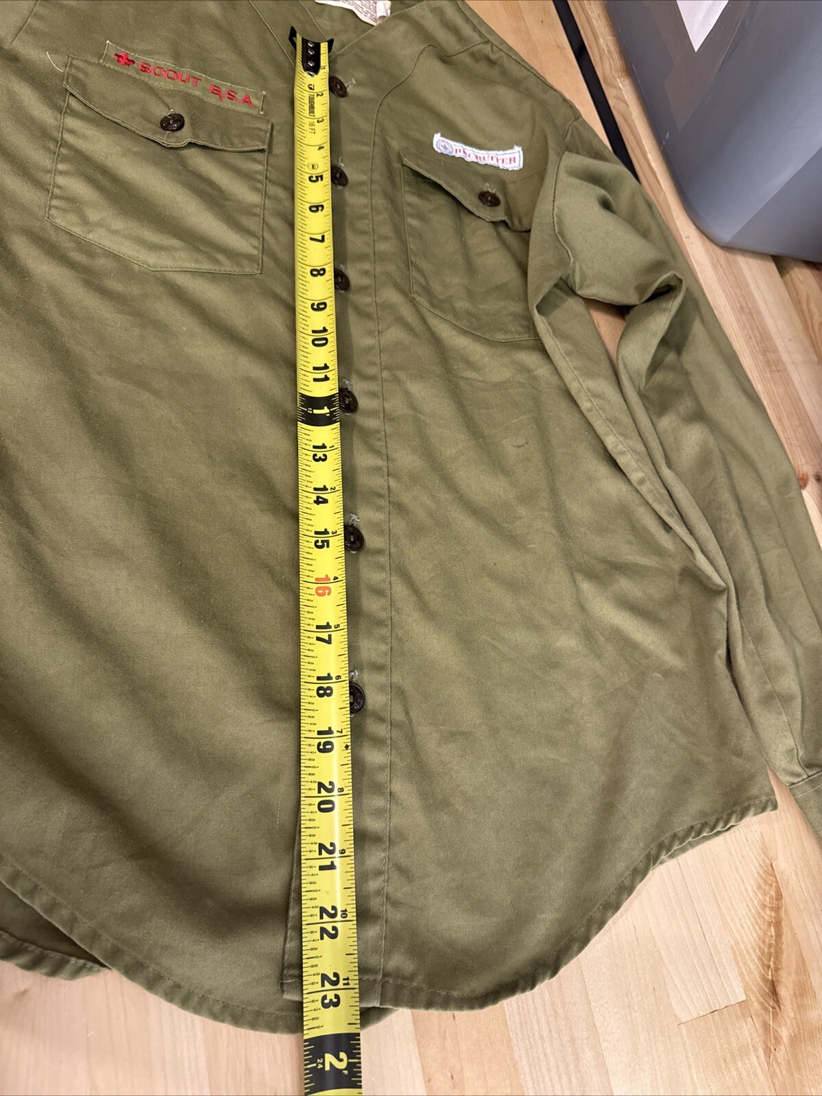 Boy Scouts of America Uniform Shirt Long Youth Large Green Collarless VTG Damage