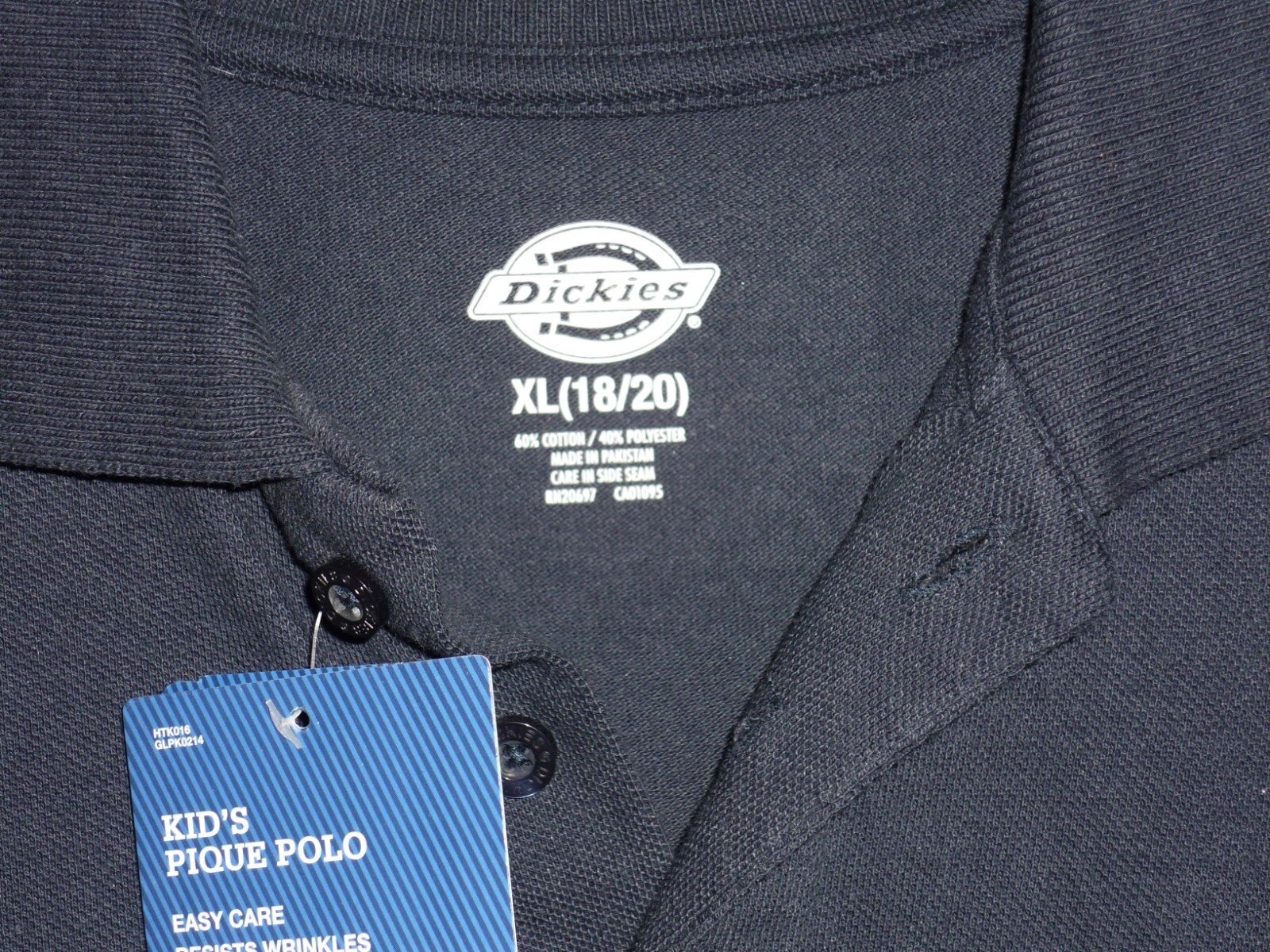 NWT Dickies Kids Teens Pique Polo Shirt, Navy Blue School Uniform Sz XL 18 / 20