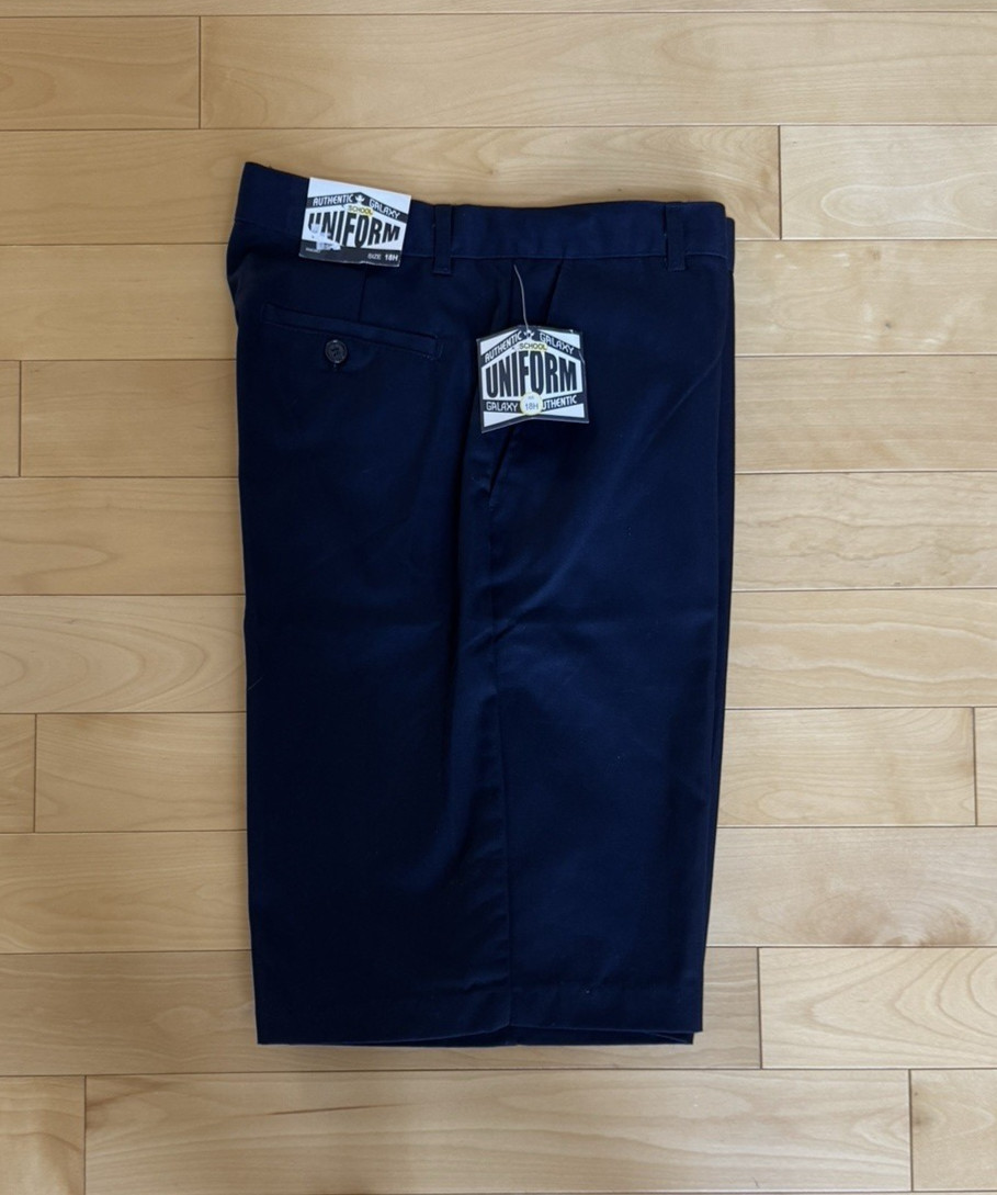 1 Boys Navy Flat Front Twill Chino School Uniform Shorts Adjust Waist SIZE 18H