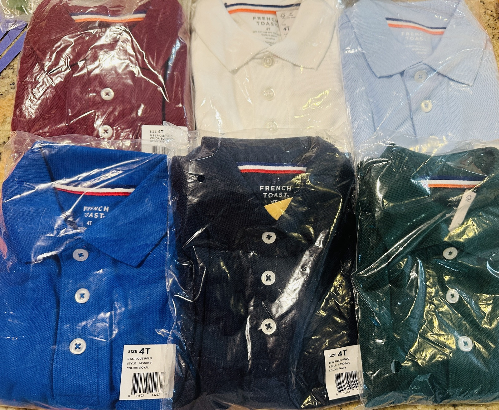 7 PACK French Toast Boys’ Short Sleeve Pique Polo Uniform Shirt (7 Pack) Size 4T