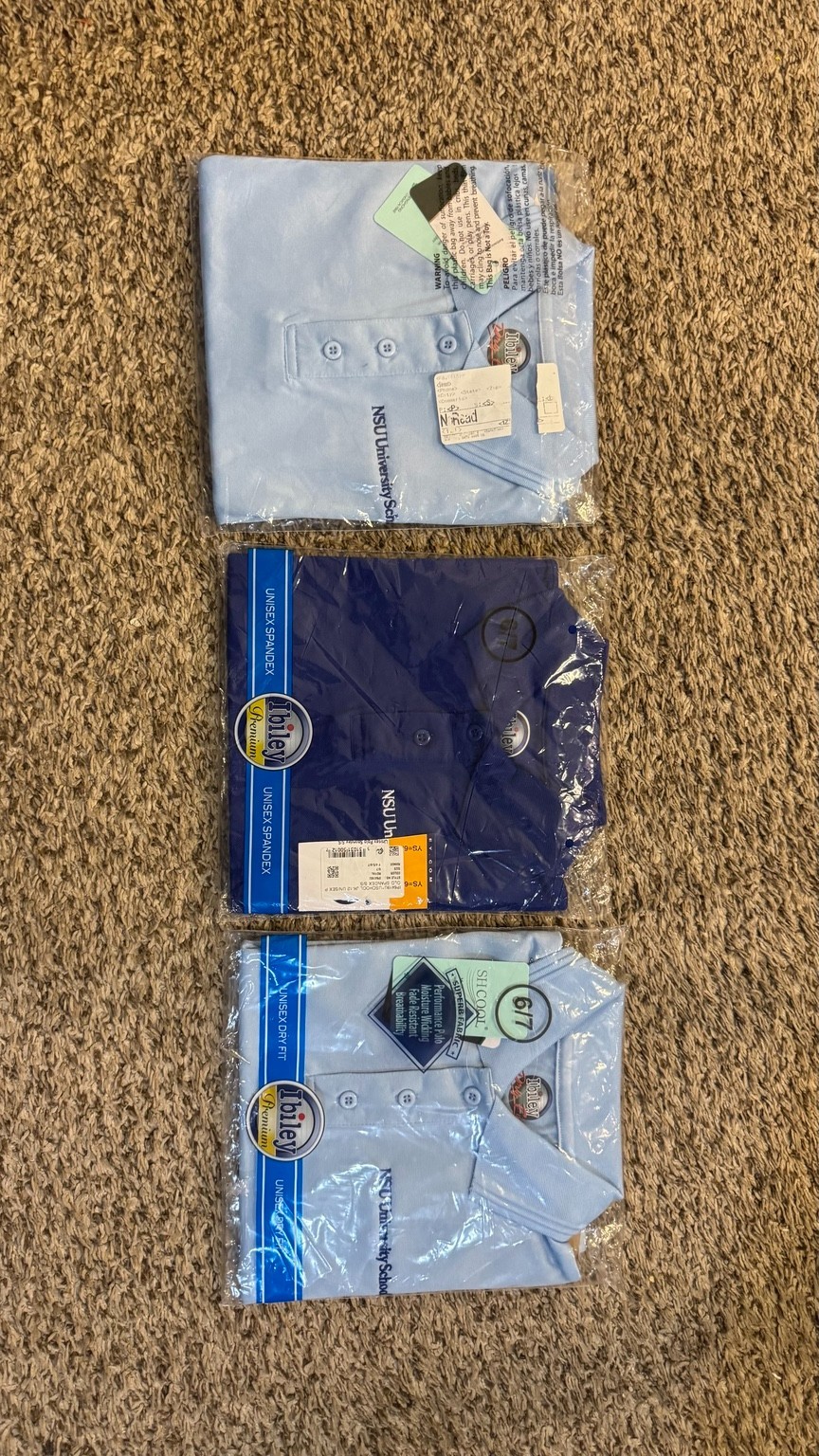 Lot of 3 Ibiley NSU University School Uniform Polo Shirts Youth Size 6/7 Blue NW