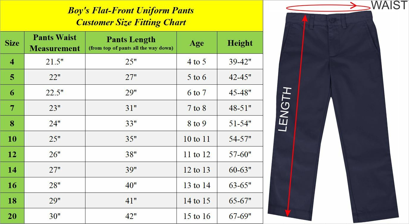 Boy’s Stretch Slim Fit School Uniform Chino Pants 4-16 Flat Front Style NWT NEW