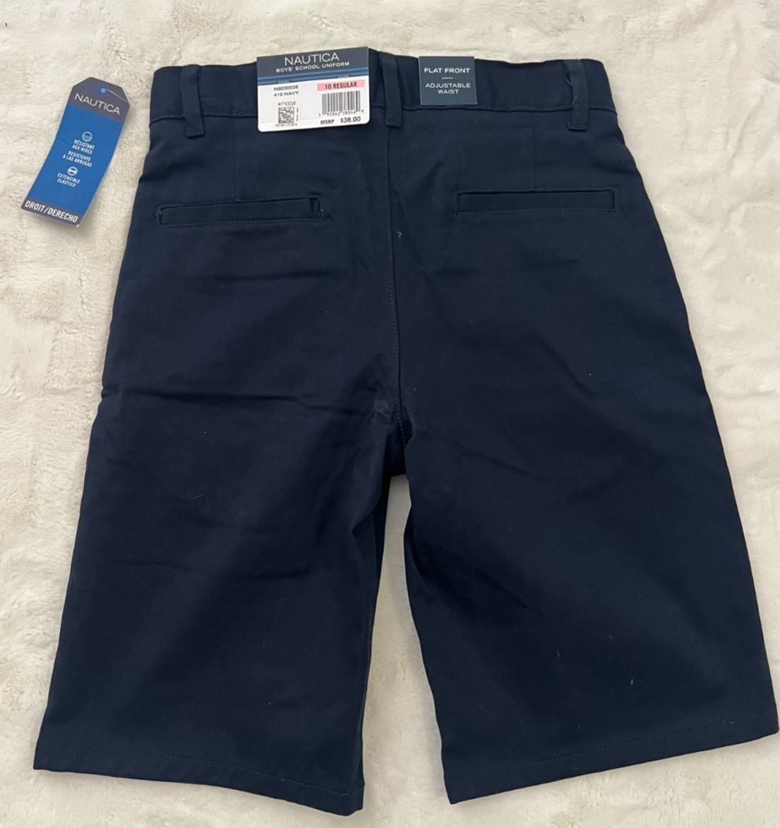 Nautica Boys School Uniform Shorts Size 10 Regular Navy Flat Front Adj Waist New