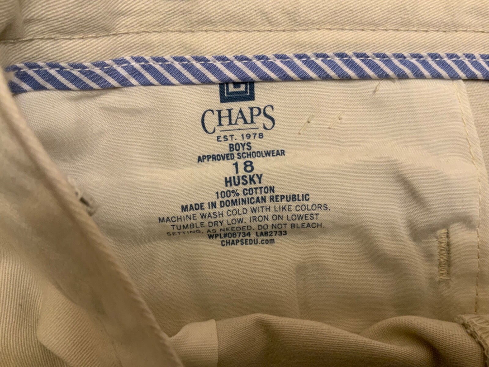 Chaps Boys School Approved Performance Slacks Cement Color Size 18 Husky NWT