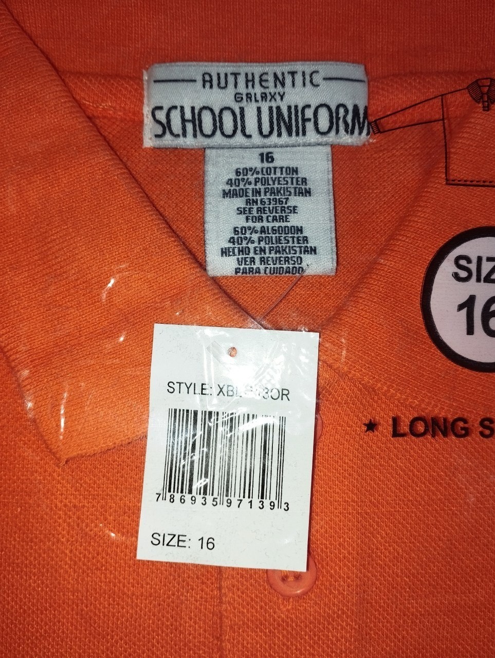 Galaxy School Uniform Polo Shirt Long Sleeve Orange Gold Size 16 New In Pack