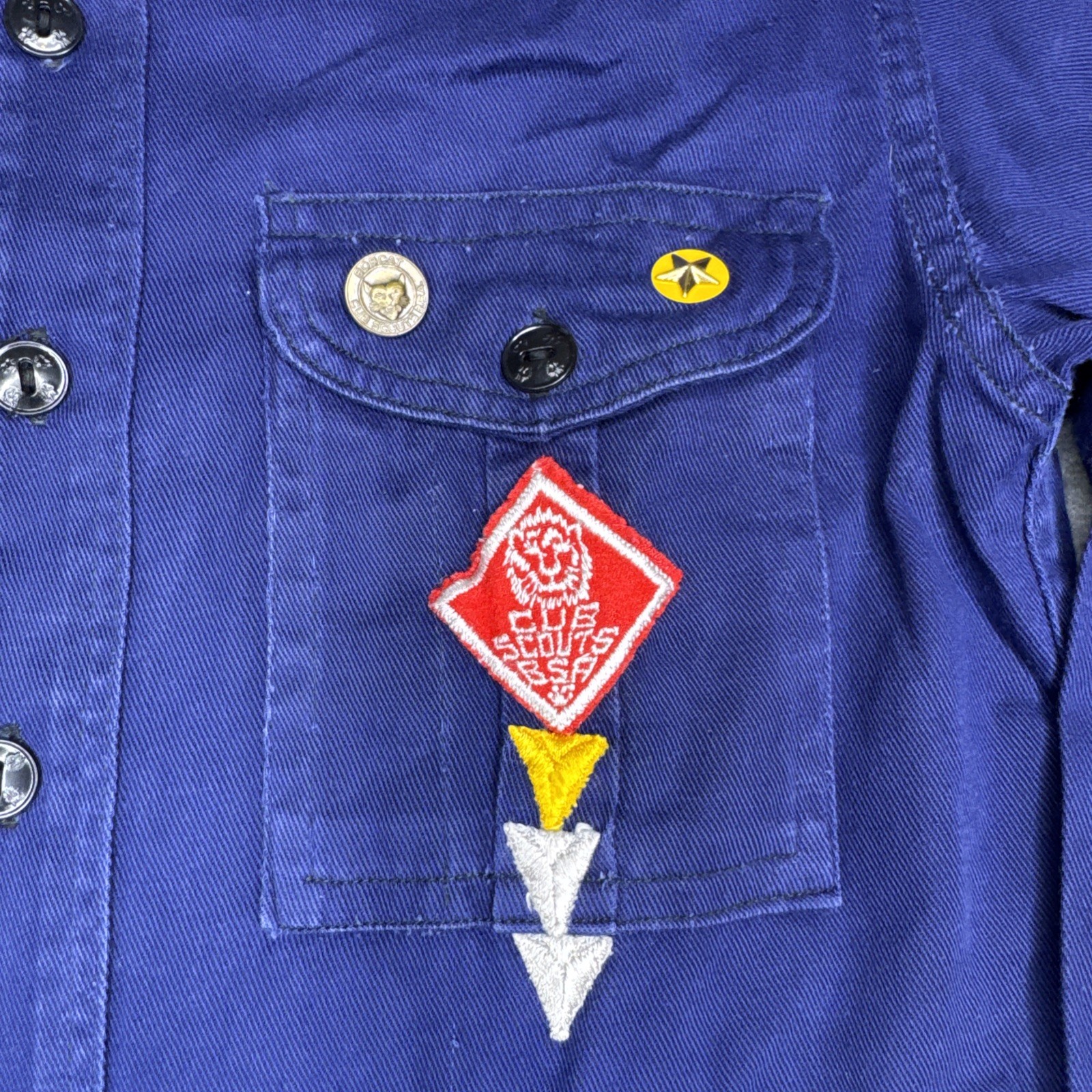 VINTAGE Cub Scouts BSA Shirt Blue Uniform w/ Patches Pins Hat Scarf Plus 50s
