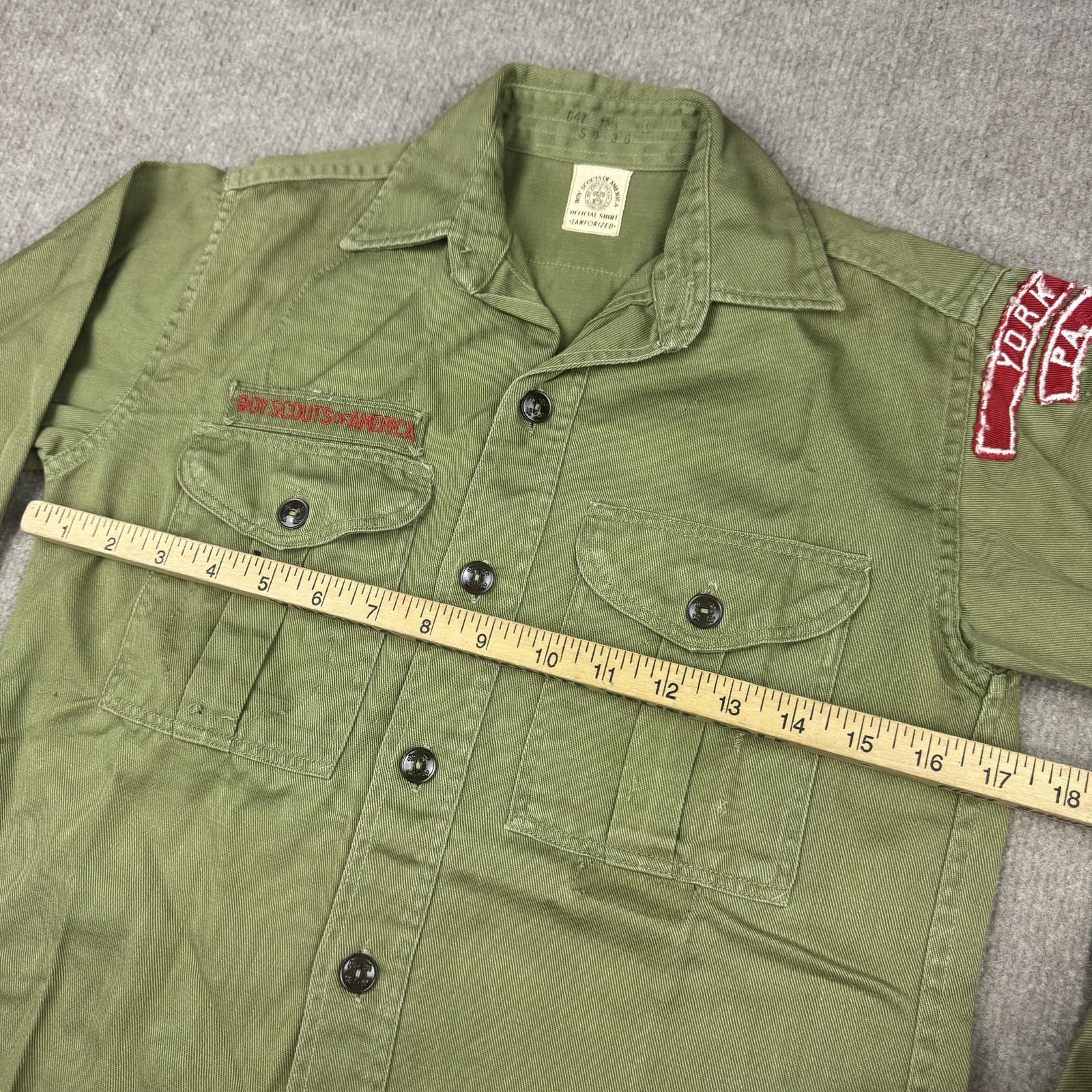 Vintage Boy Scouts of America Shirt Youth Green Sanforized Uniform BSA 50s 60s