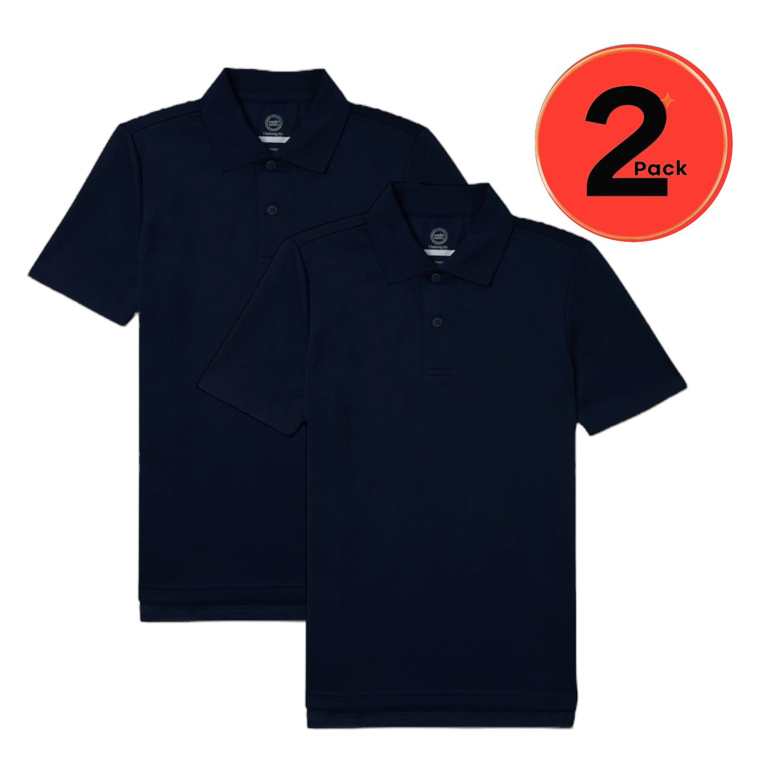 Wonder Nation Polo Shirt Boys Navy School Uniform Short Sleeves 2Pack, SZ L10-14