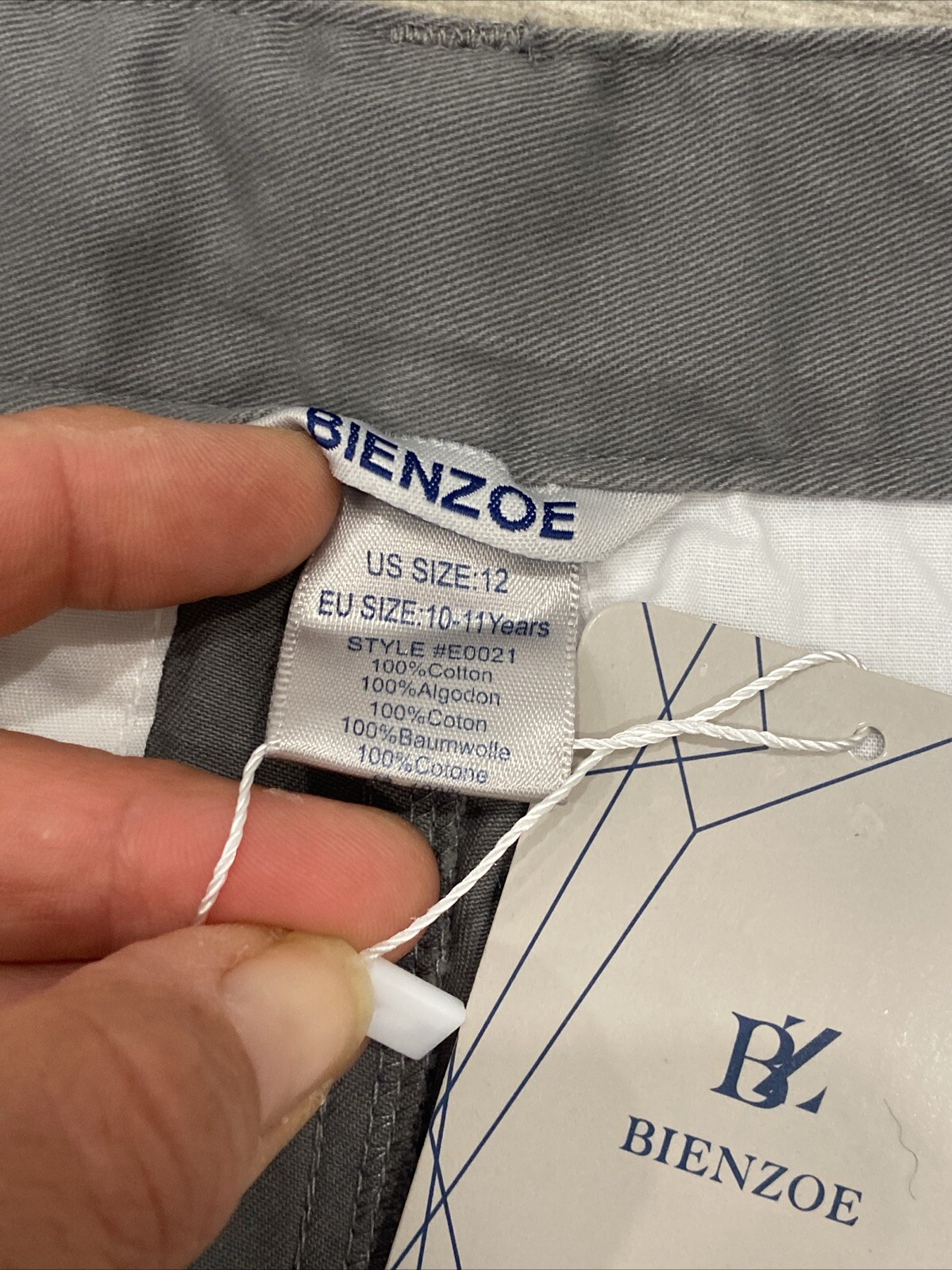 Bienzoe US Size 12 Boys Gray Chino Pants adjustable waist Brand New with Tags