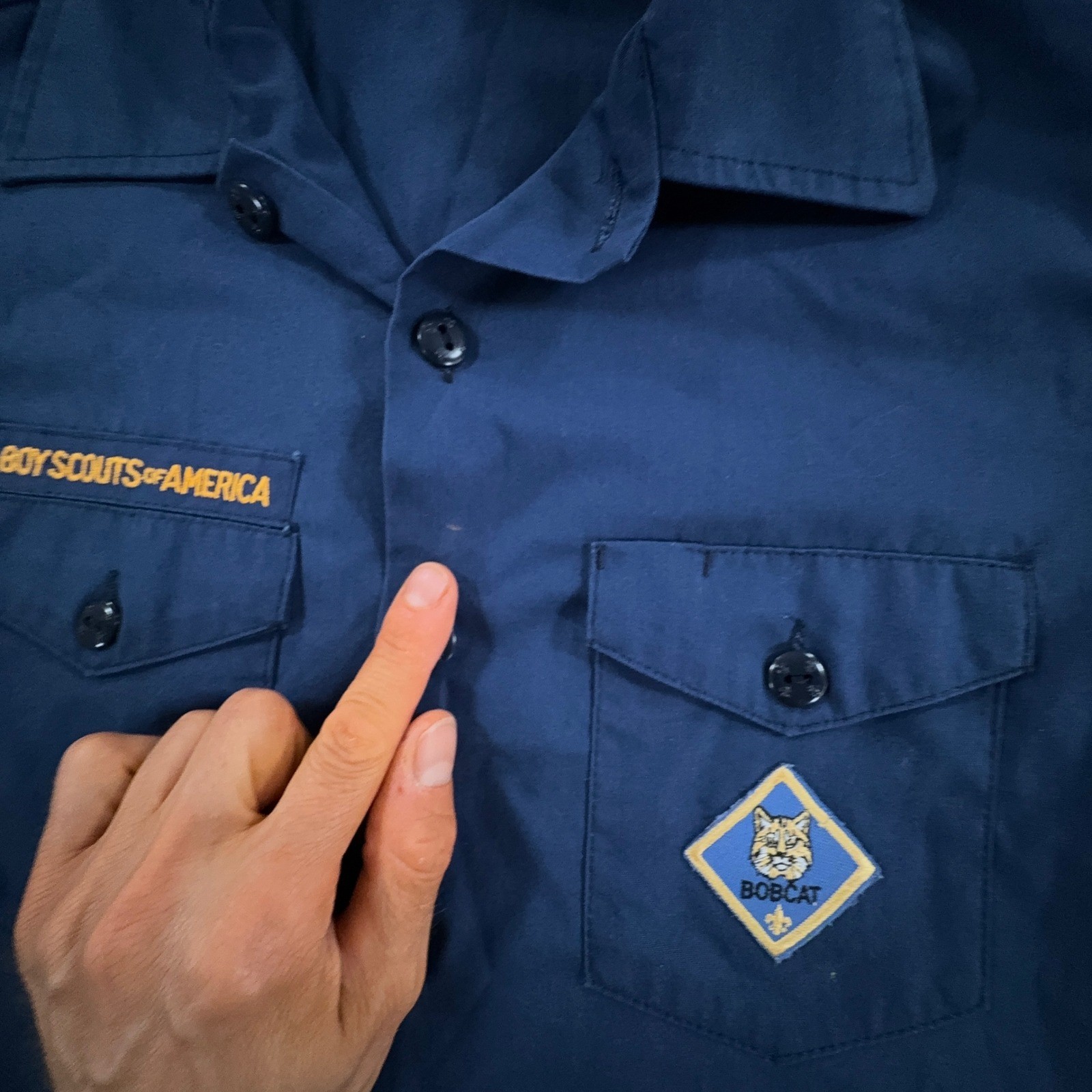 Vtg Boy Scouts of America Uniform Shirt Boys Large 14-16 Blue Patches Short