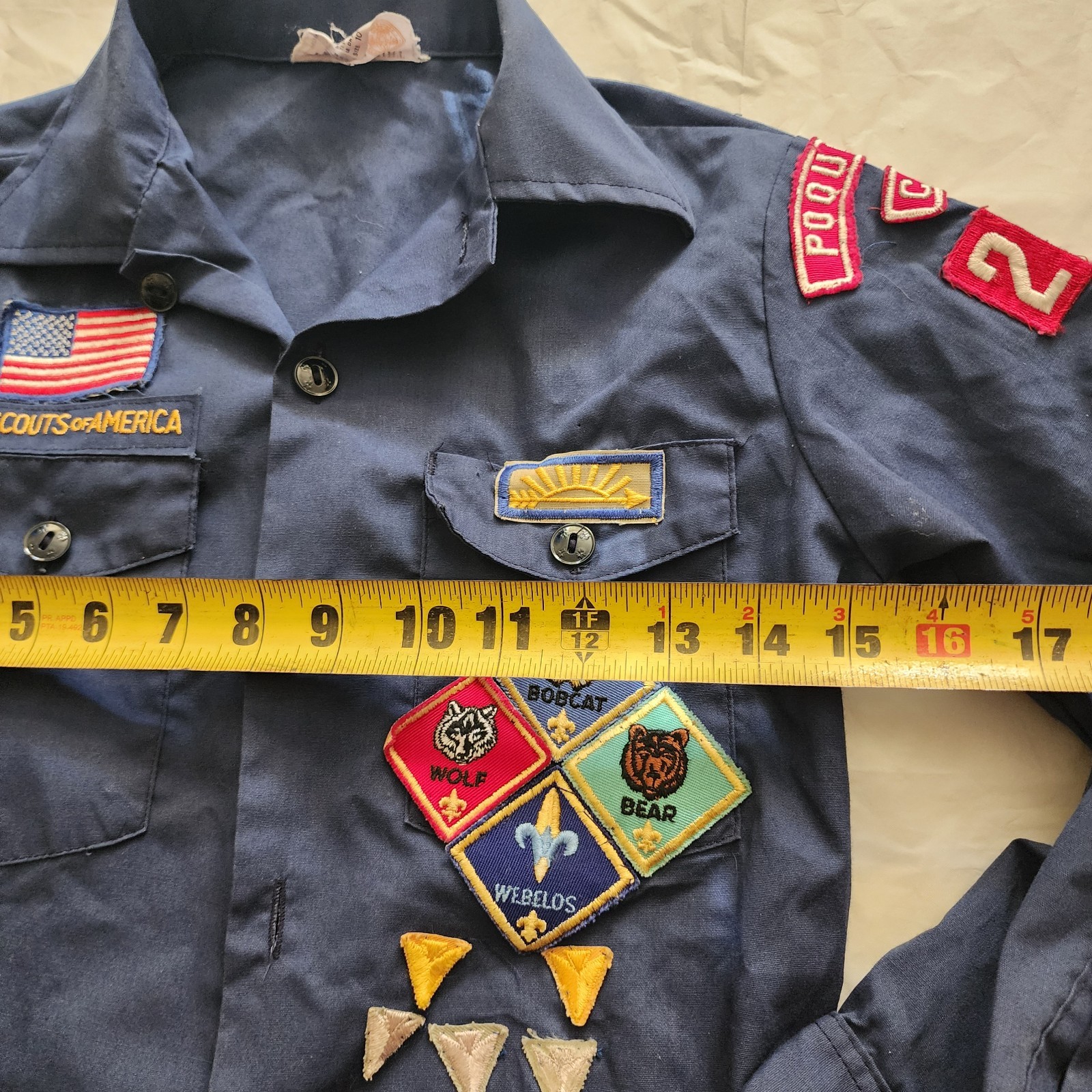 Official Boy Scouts of America Shirt Uniform Button Front patches Size 10