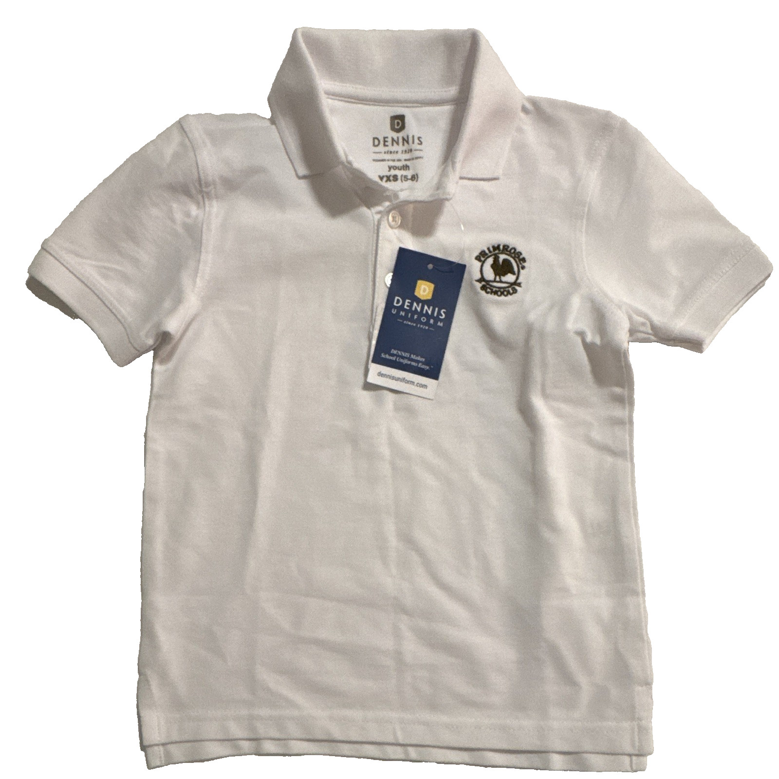 NWT Primrose School Dennis Uniform Unisex White Piqué Polo Shirt YXS