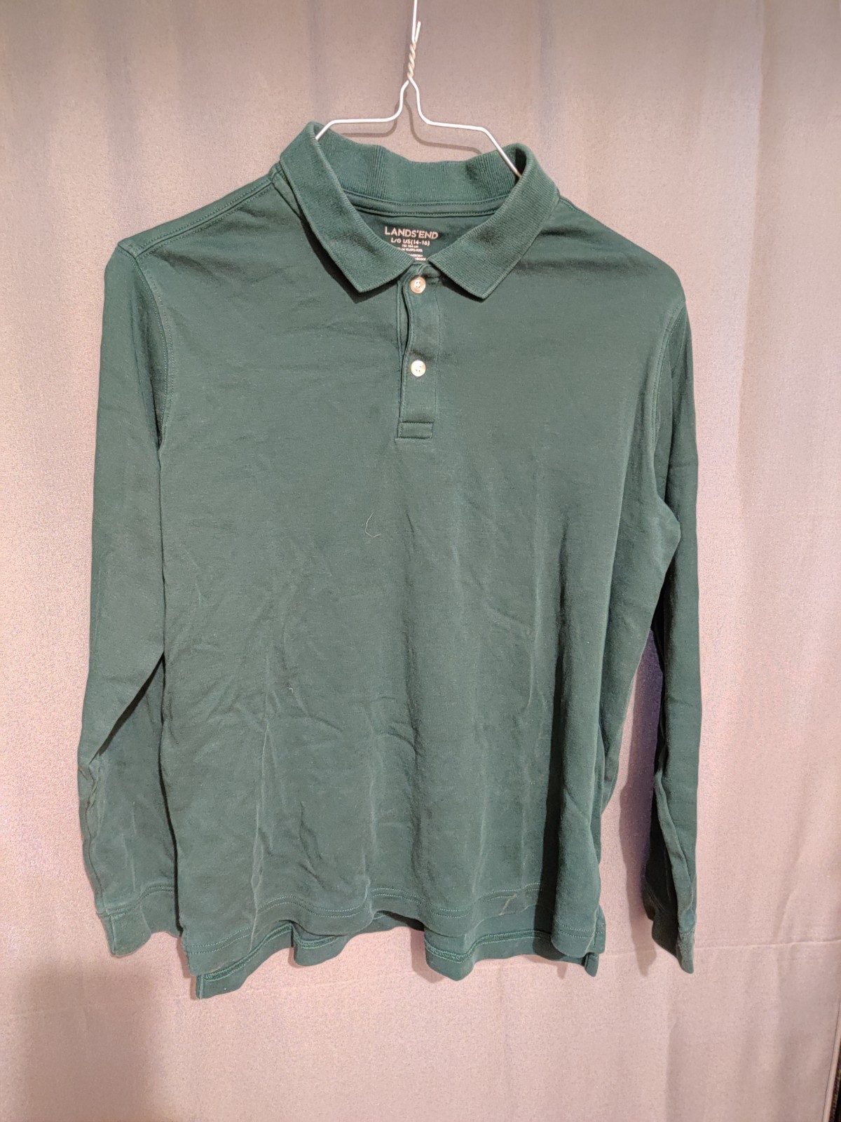 Green Lands’ End long sleeve button up shirt/polo and Grey uniform polo