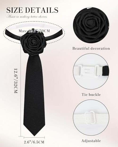 Tie for Women – Punk Metal Necktie Pre-Tied Adjustable Necktie for Black Rose