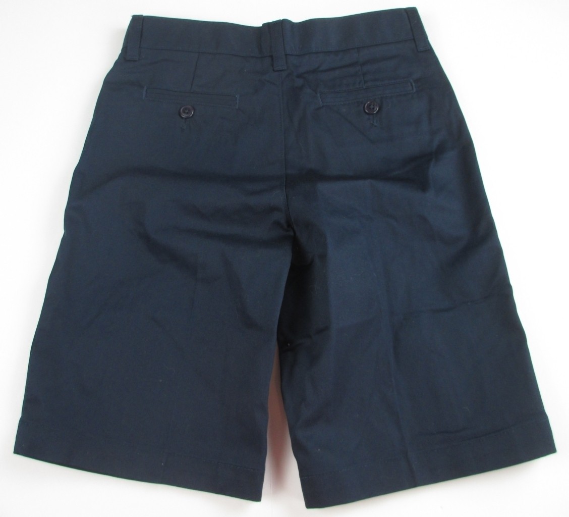 LANDS END Navy School Uniform Plain Front Blended Chino Shorts Boys 18 NEW