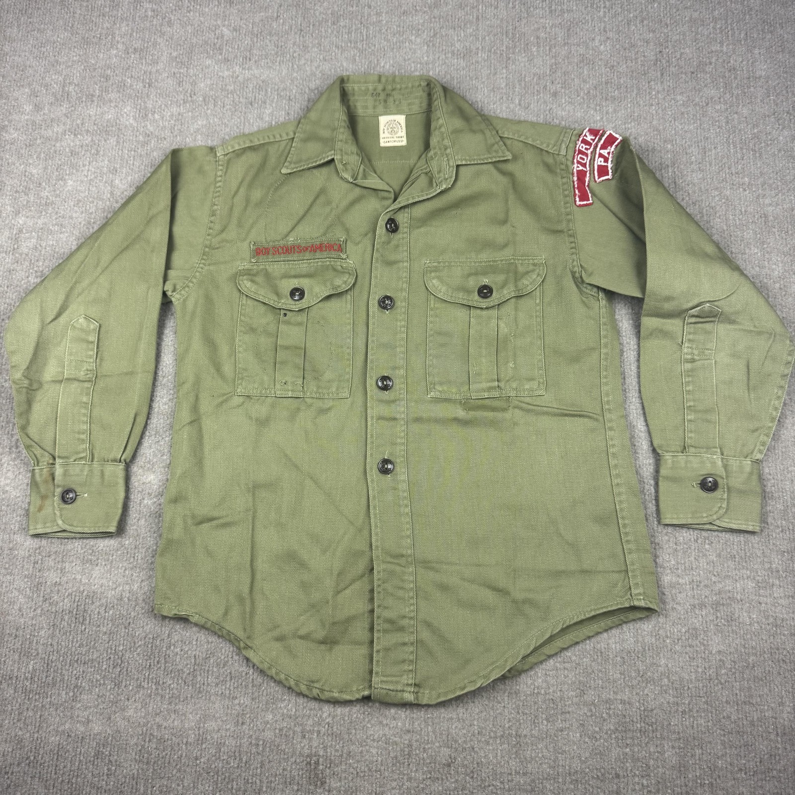 Vintage Boy Scouts of America Shirt Youth Green Sanforized Uniform BSA 50s 60s