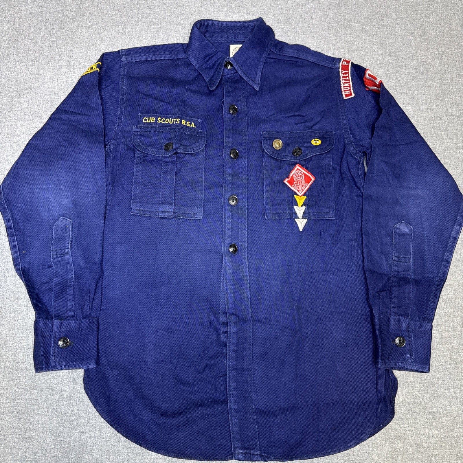 VINTAGE Cub Scouts BSA Shirt Blue Uniform w/ Patches Pins Hat Scarf Plus 50s