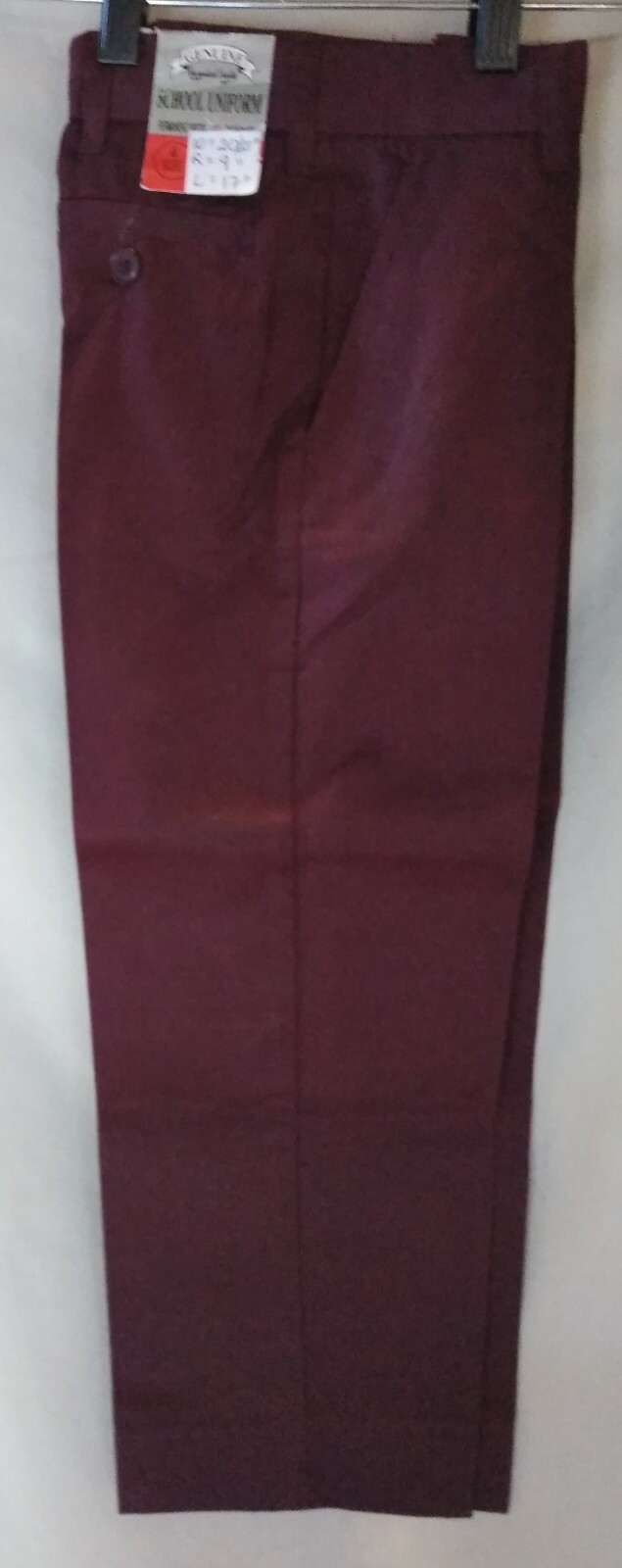Genuine 20″ x 17″ School Uniform Burgundy Boys Pants 4 Reg