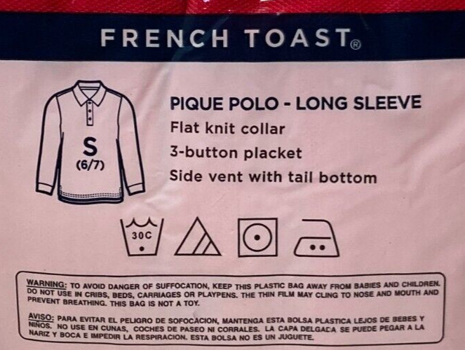 Red School Uniform Shirt Long Sleeve Button Pique Polo S 6/7 Unisex French Toast