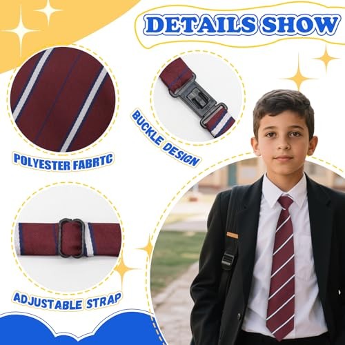 Kids Tie Striped Ties for Boys 5-12 Pre-tied Adjustable Neckties for Red Stripe
