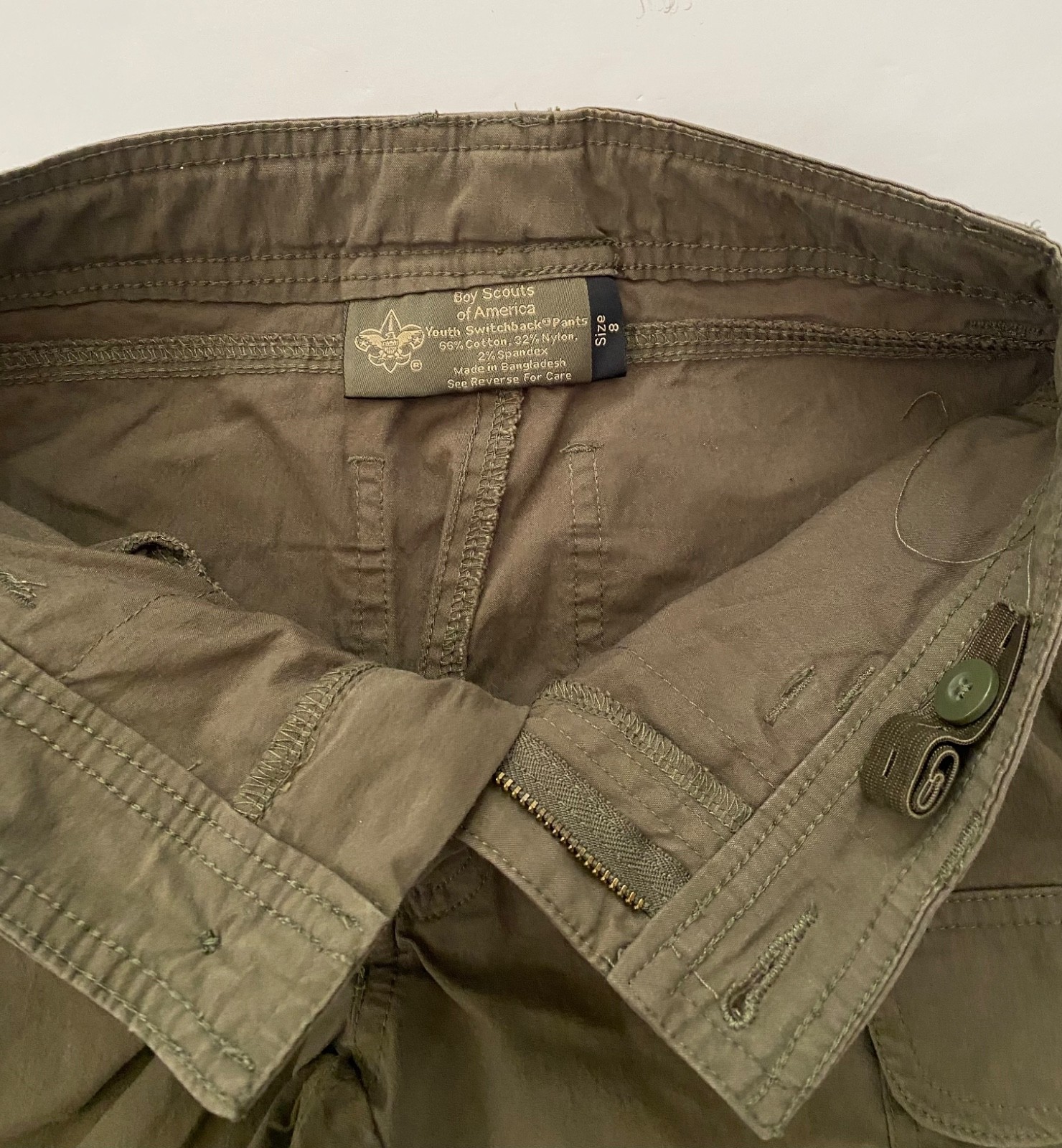 Boy Scouts Uniform Switchback Convertible Zip Pants Green Camp Boy’s 8