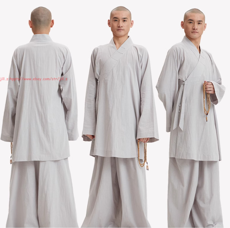Buddhist Shaolin Monk Robe Full Set/Cotton Thin Kung Fu Suit Meditation Uniforms
