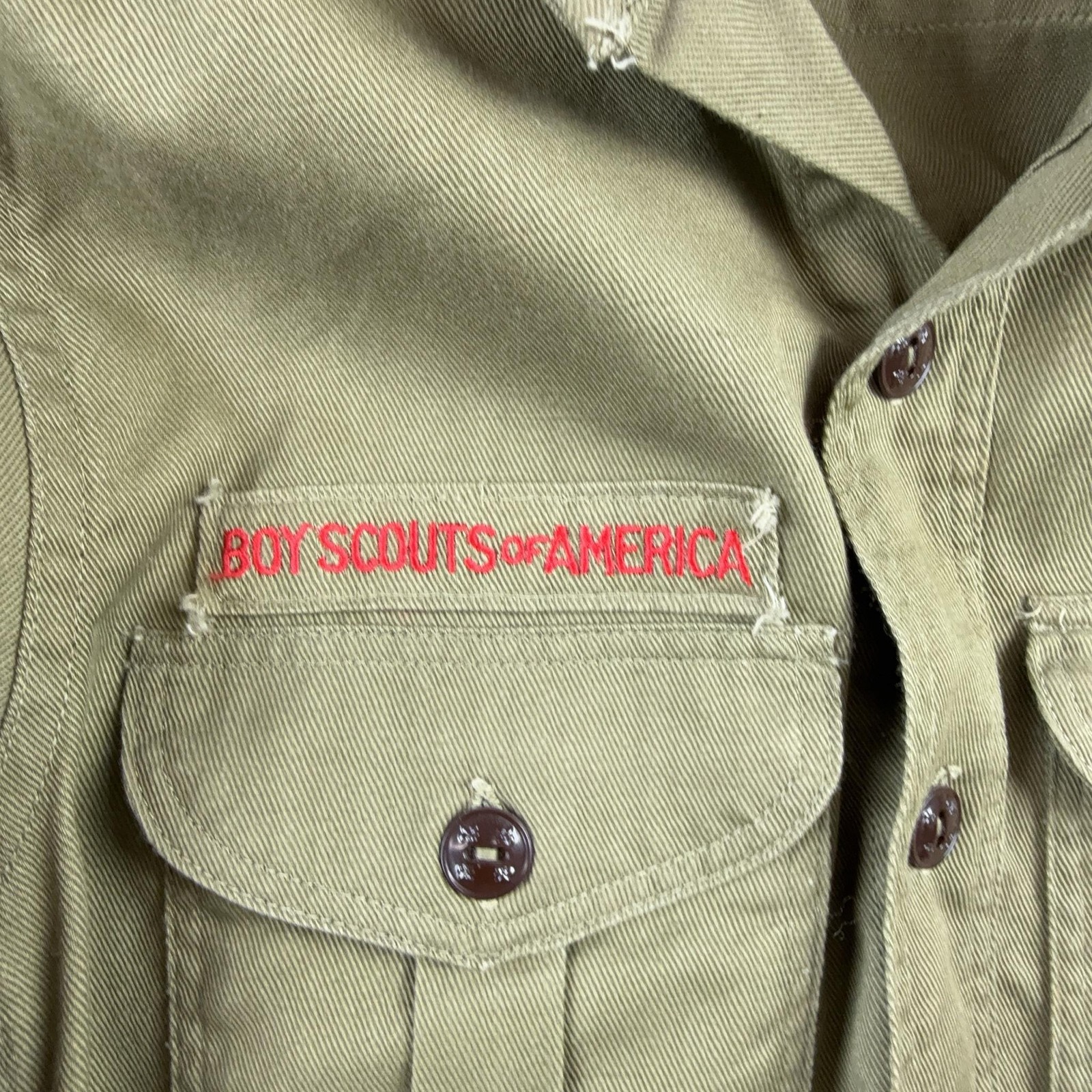 Vintage Boy Scouts Of America Shirt Boys Medium Green Uniform Twill Patches