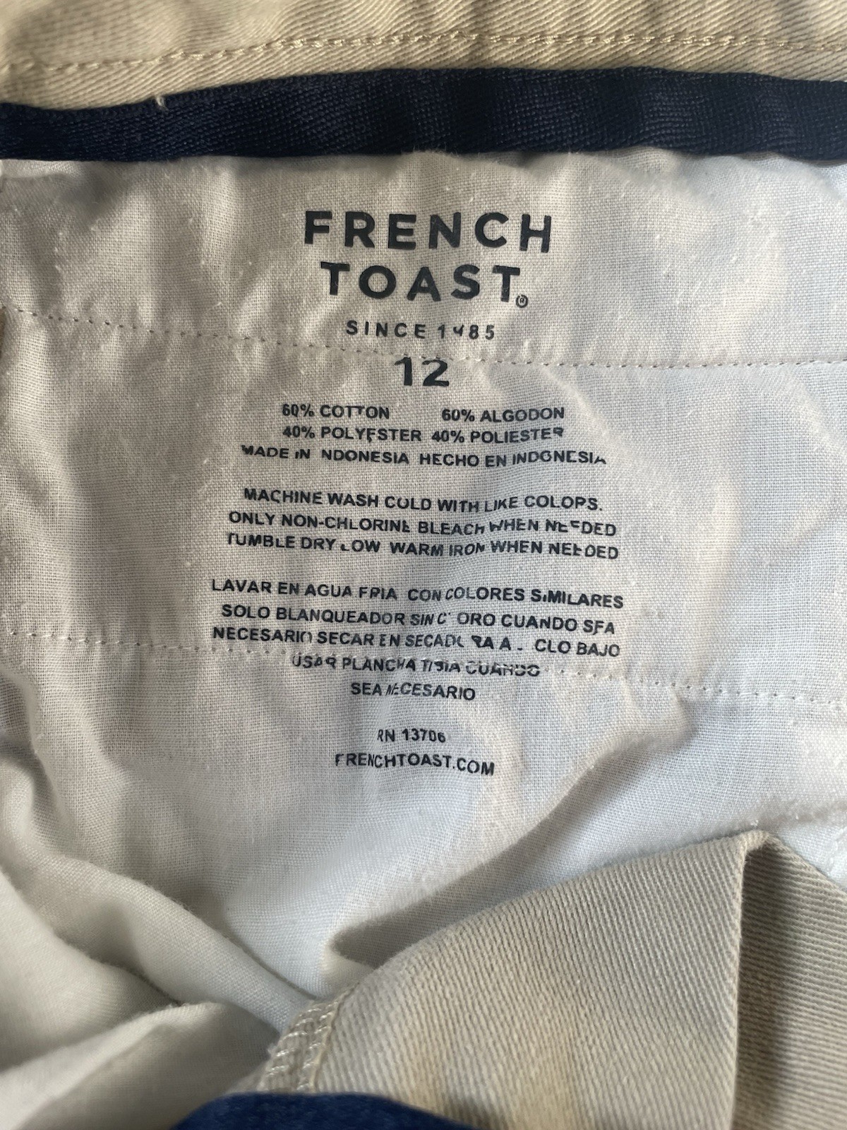 French Toast Boys Khaki Chino Pants Size 12 Straight Leg Twill Cotton Blend