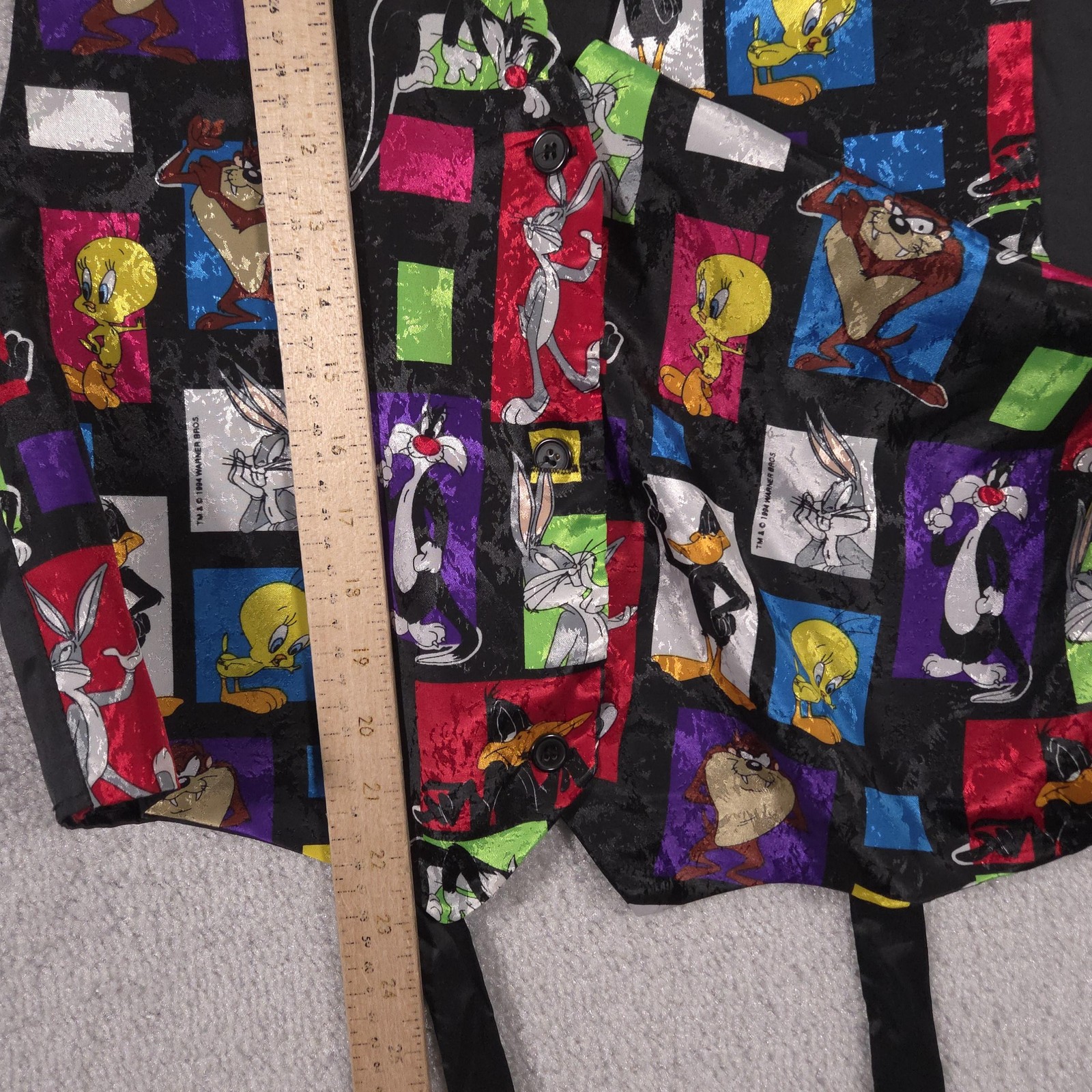 Vintage Looney Tunes Vest Boys Large Black Multicolor Cartoon Character 90s