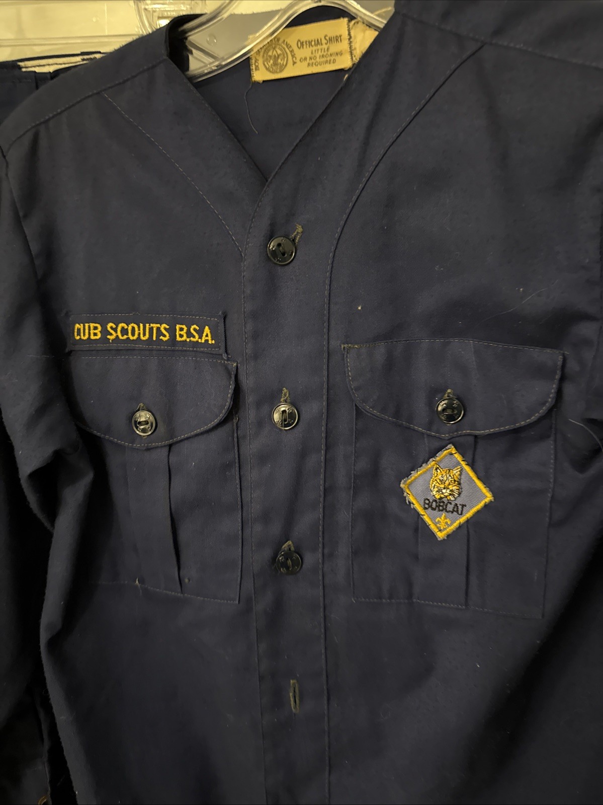 Vtg 2pc BSA Shirt Youth Blue Bobcat Cub Boy Scout of America Shirt Pants Uniform