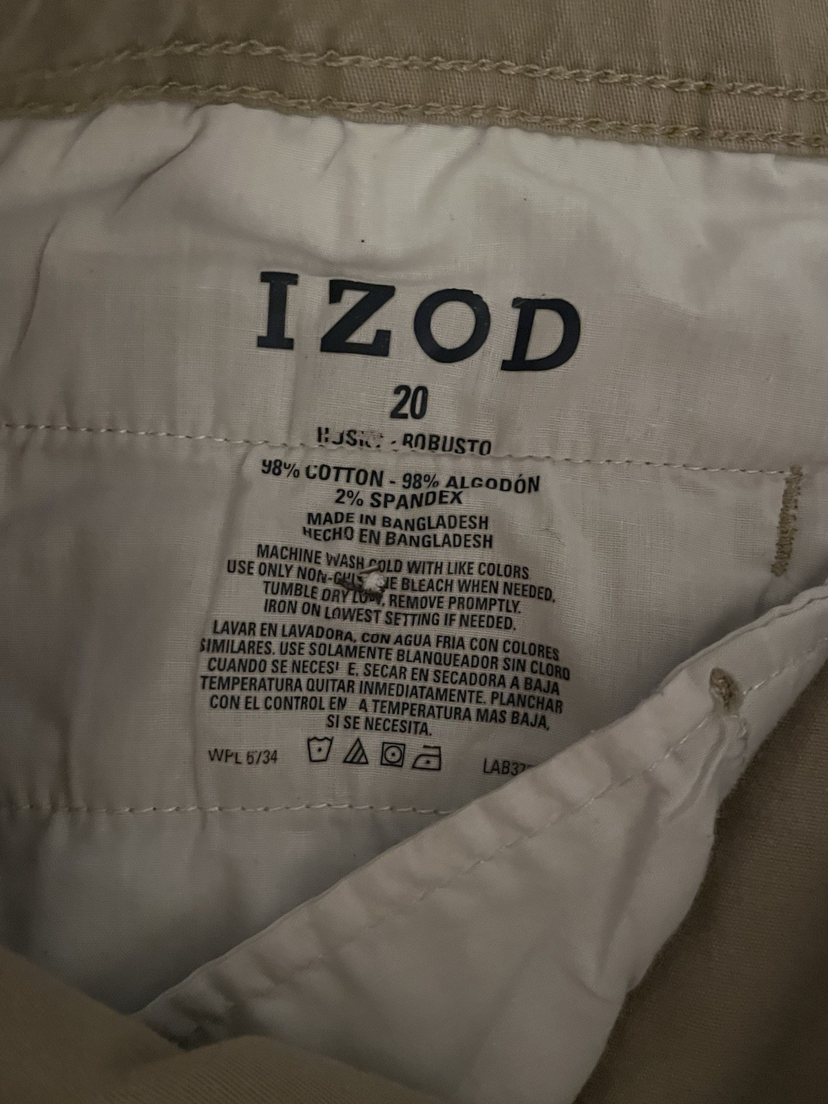 Izod Khaki Boys Youth Pleated Pants Adjustable Waist Size 20 Reg Uniform