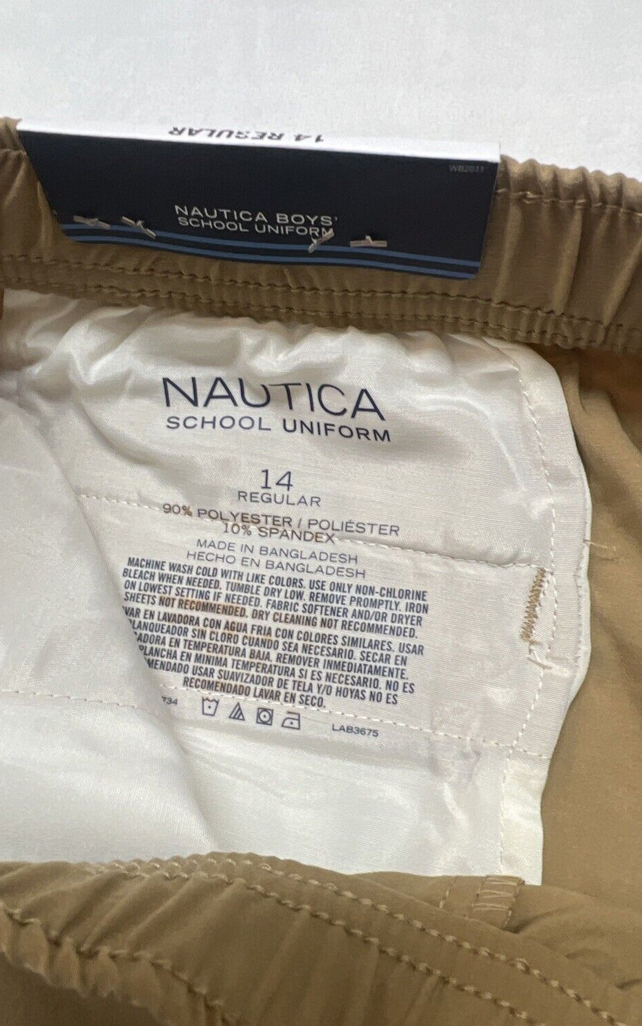 NWT Nautica Boys 14 R School Uniform Performance Tan Khaki Short Elastic Waist