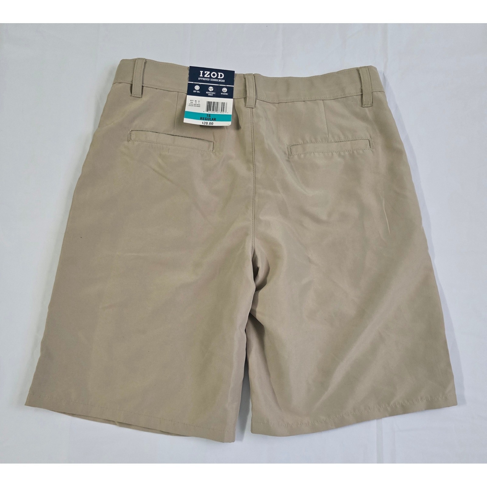 IZOD Boys Khaki Shorts Size 16 Regular School Uniform Wicking UPF 50+ NWT